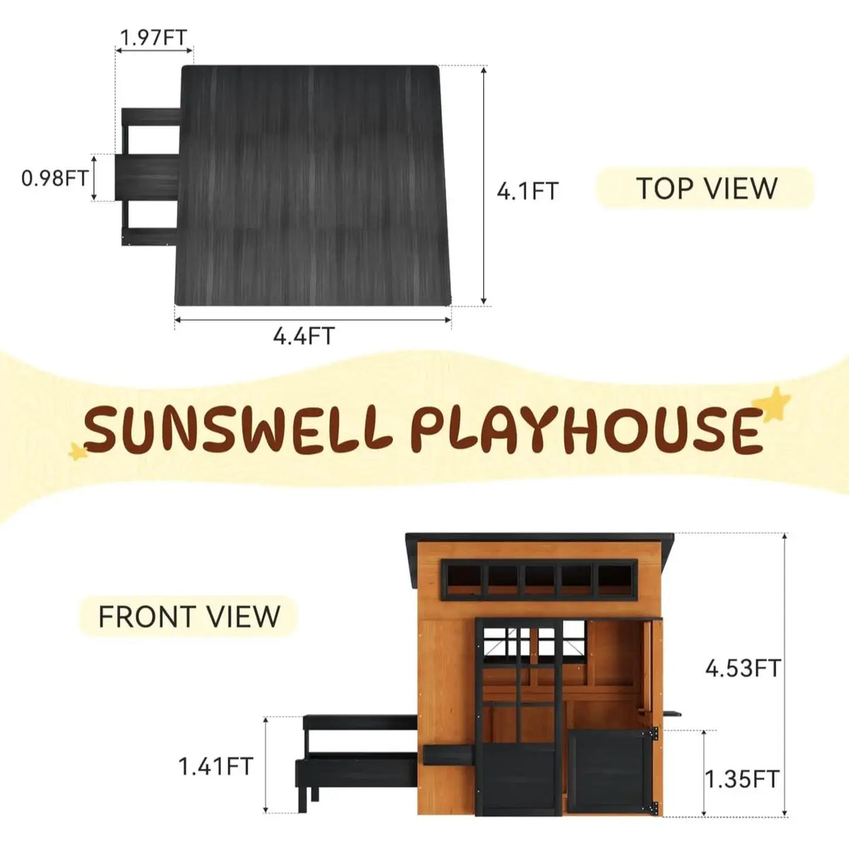 Nordivale Outdoor Playhouse Modern Fir Wood Kids Backyard Garden House with Play Kitchen Table Chalkboard Half Door Windows Flower Box Indoor Imaginative Pretend Play Toys for Boys Girls Ages 3-8