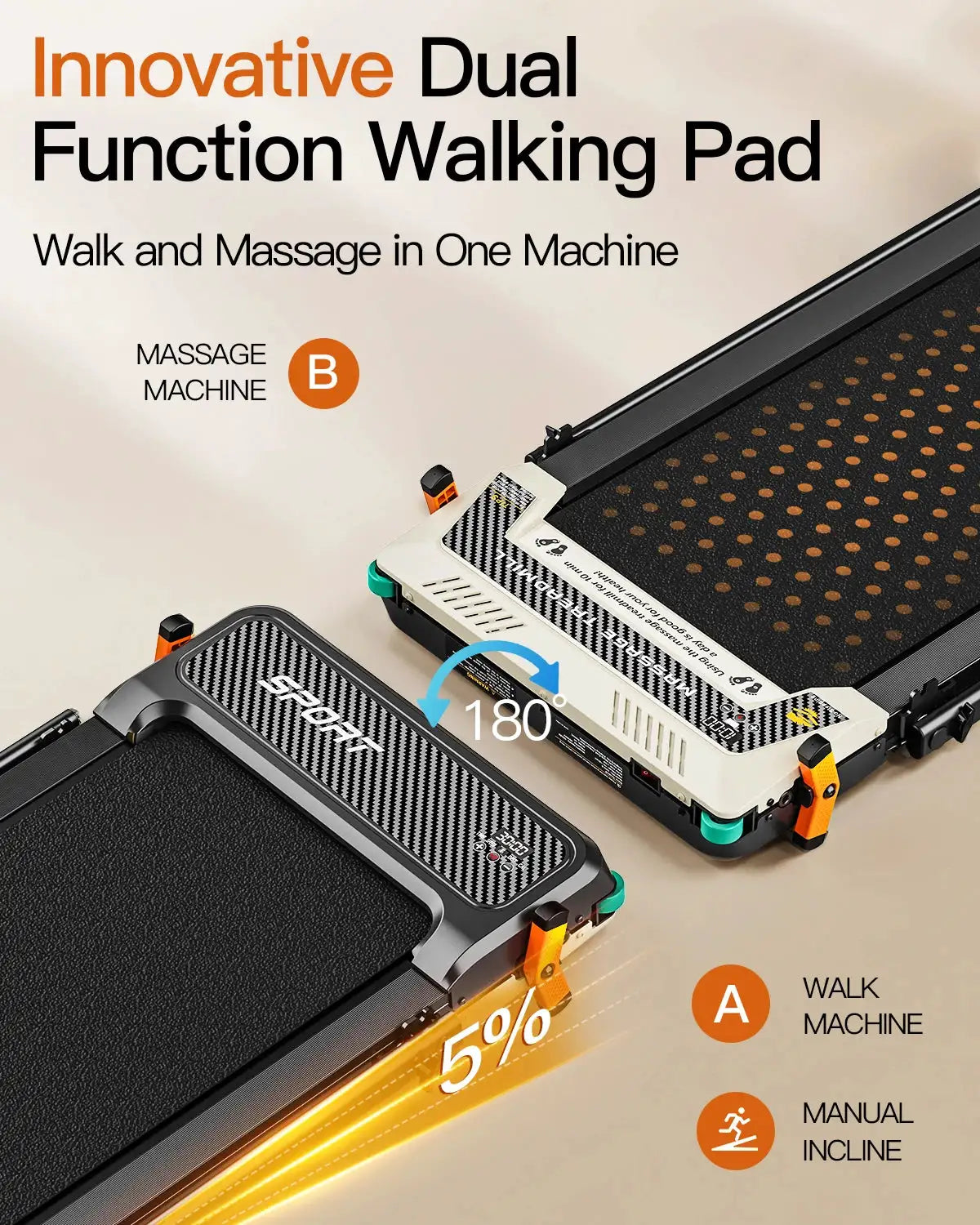 Akluer 2 in 1 Folding Treadmill Walking Pad with Foot Massage Function, 5% Incline Portable Running Machine, Under Desk Treadmill for Home Gym Workout, Remote Control & LED Display