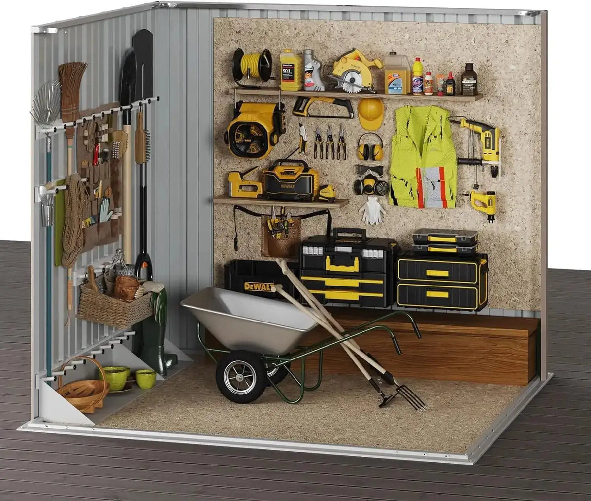 Aoxun 5x3ft Outdoor Metal Storage Shed Brown With Lockable Doors And Sloping Roof For Backyard Patio Poolside Garden Tools