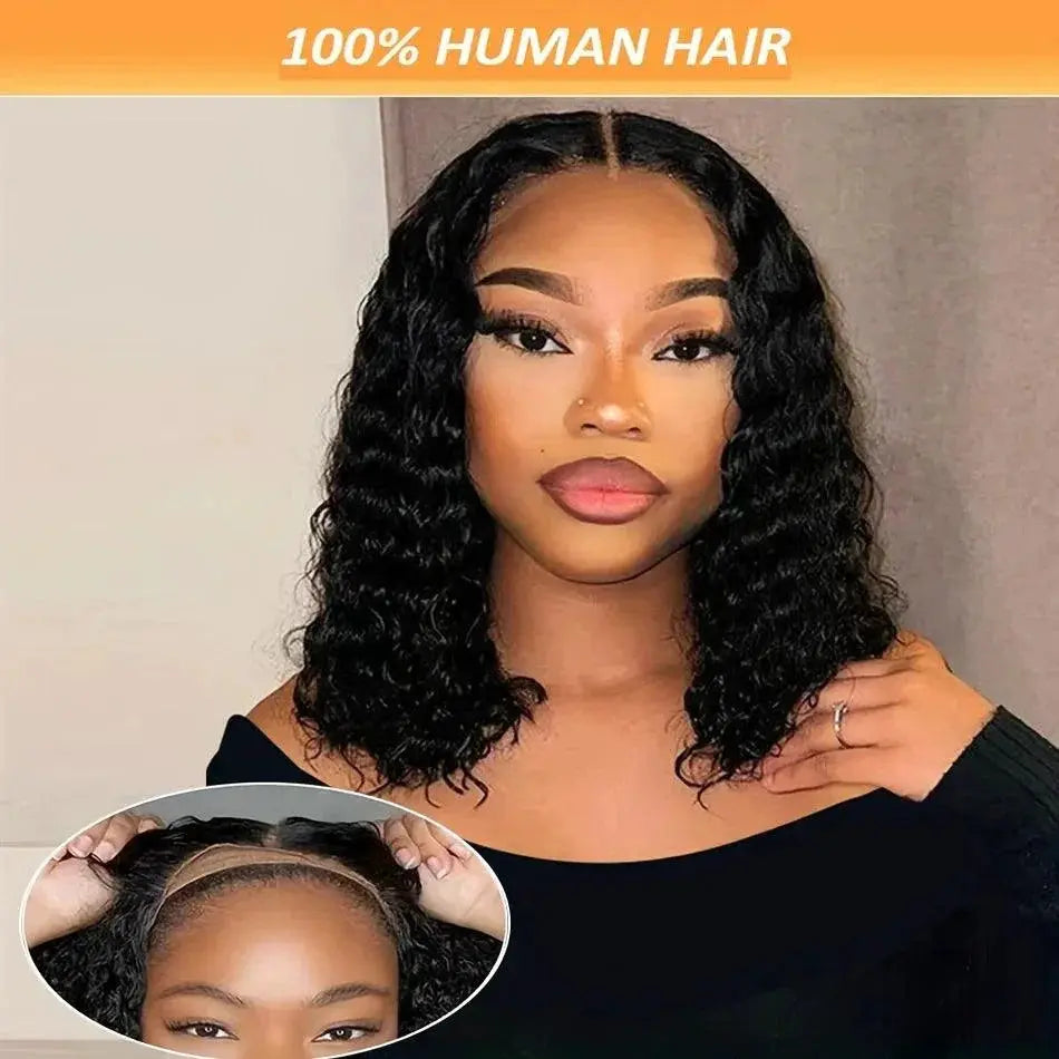 Curly Glueless Bob Wig 100 Percent Human Hair Lace Front