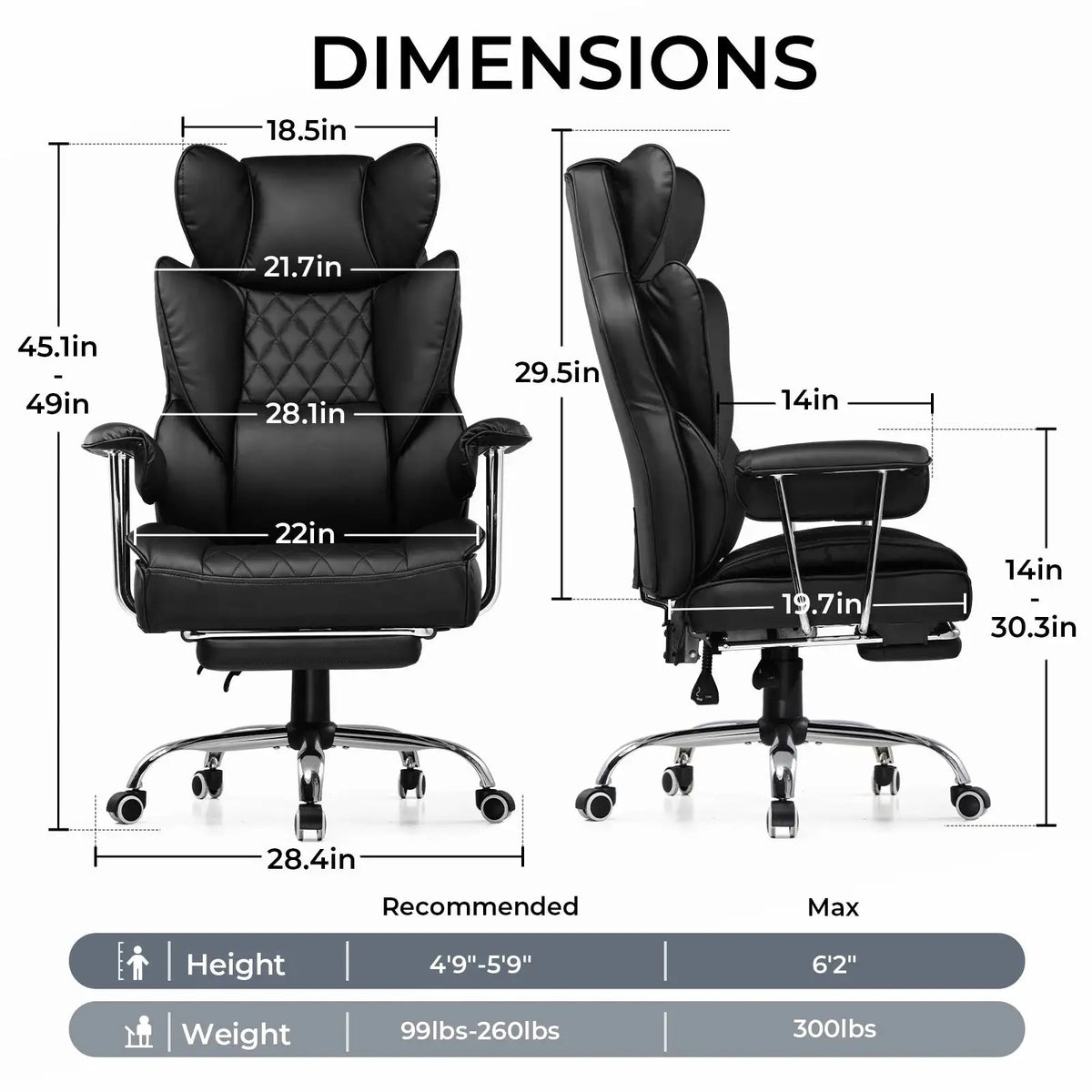 Big and Tall Gaming Chair with Pocket Spring Lumbar Support, Ergonomic Office Chair with Footrest