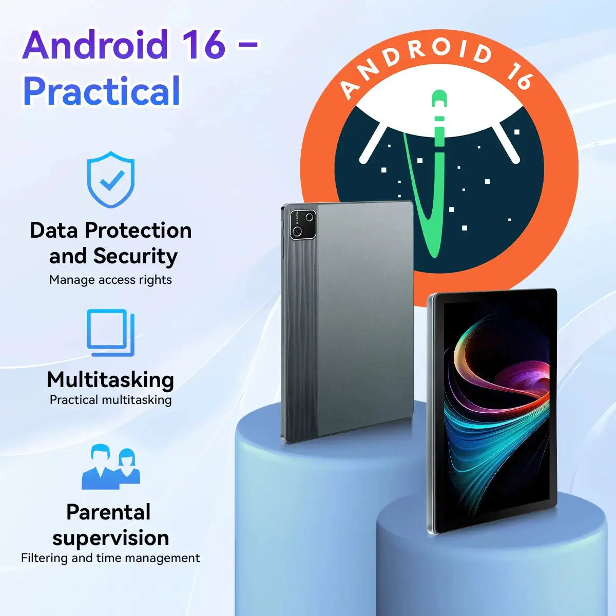 G13L Gray 10.1 Inch Android 16 Tablet PC Octa‑Core Processor 36GB(6+30GB Virtual) 128GB ROM 1TB Expand WiFi6 6800mAh Fast Charging 5MP+8MP Dual Camera Full Accessory Bundle Keyboard Mouse Stylus Case Headset Business Learni