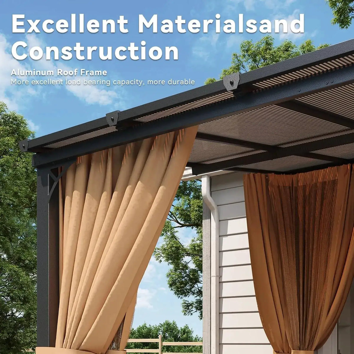 Brown Wall Mounted Pergola With Canopy