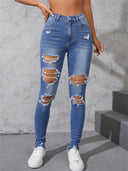 Women's Ripped Skinny Jeans High Stretch Slim Fit Denim