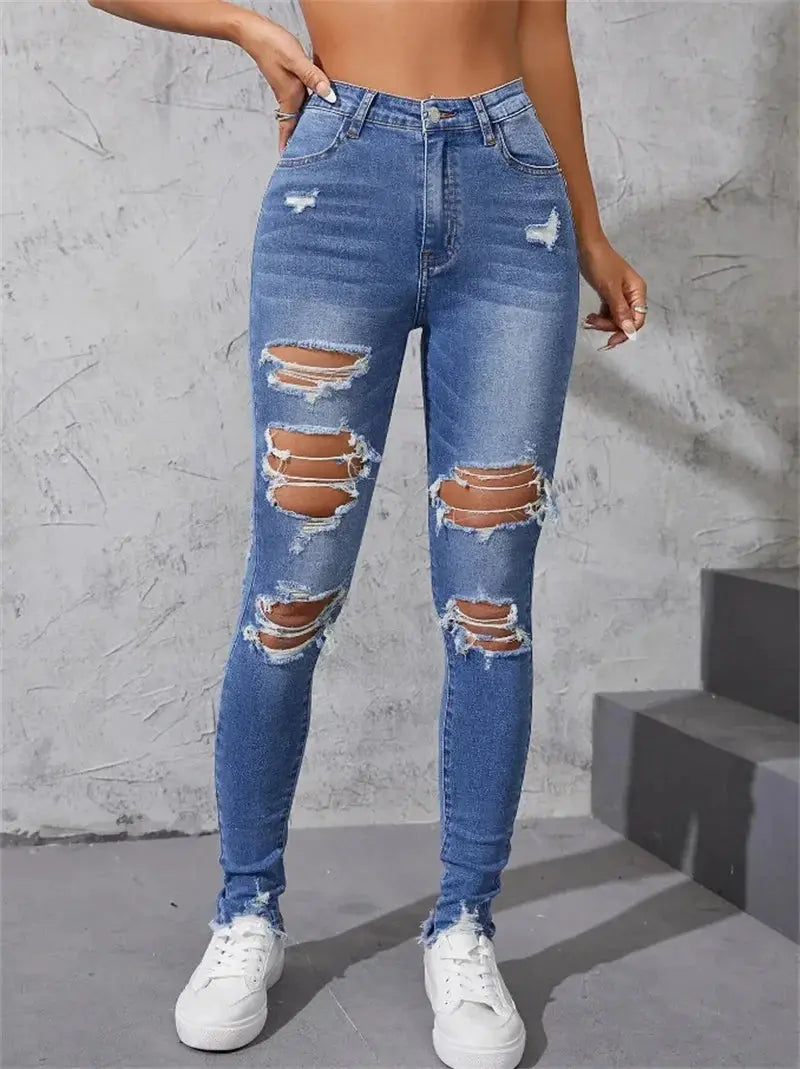 Women's Ripped Skinny Jeans High Stretch Denim Slim Fit