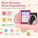 7 Inch Kids Tablet Full Set Android 15 24GB(3+21GB Virtual) 32GB ROM Five‑Core Processor 2800mAh WiFi Bluetooth5.4 With Headphone Writing Drawing Board Carry Bag Children Educational Learning Tablet