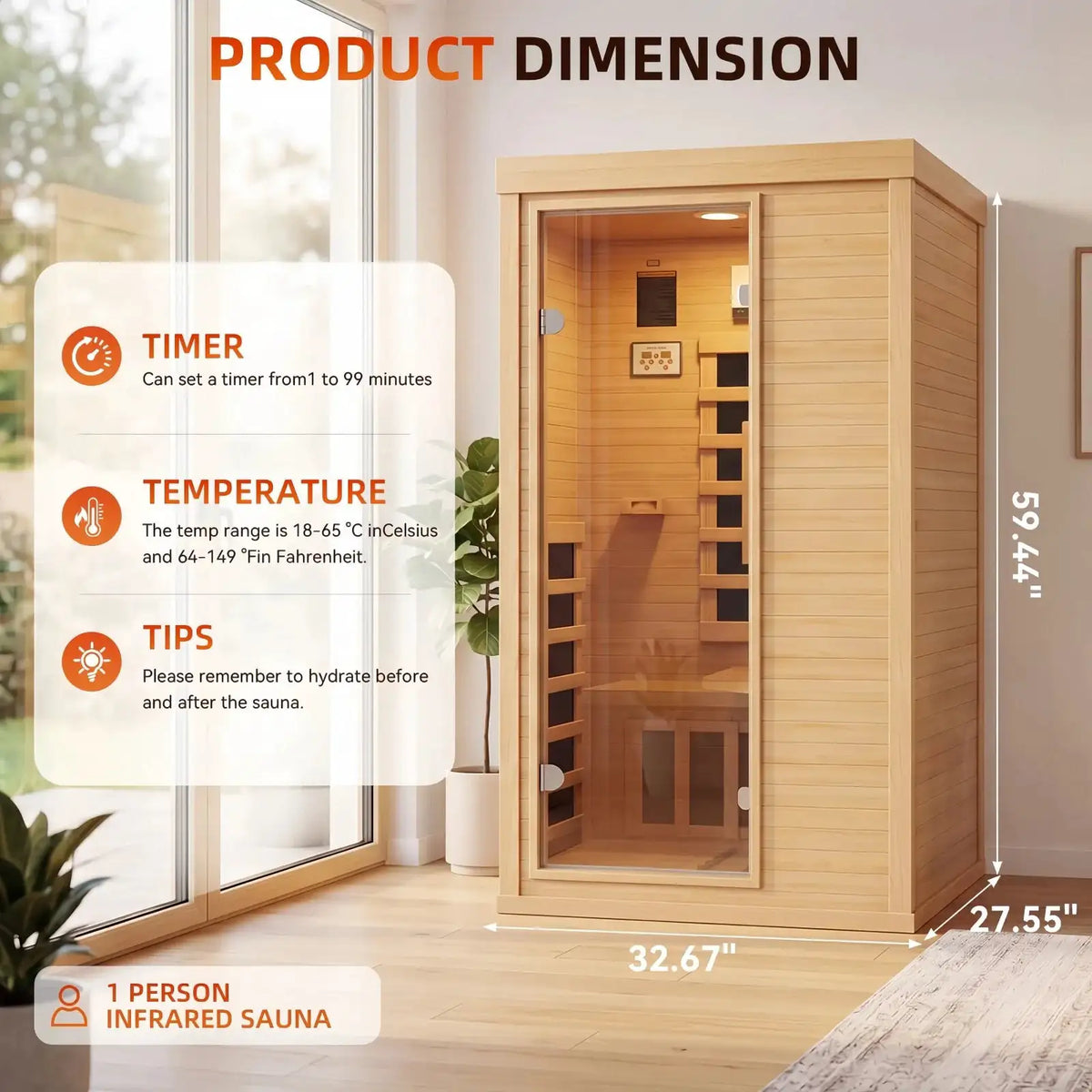 Small 1 Person Wood Infrared Sauna