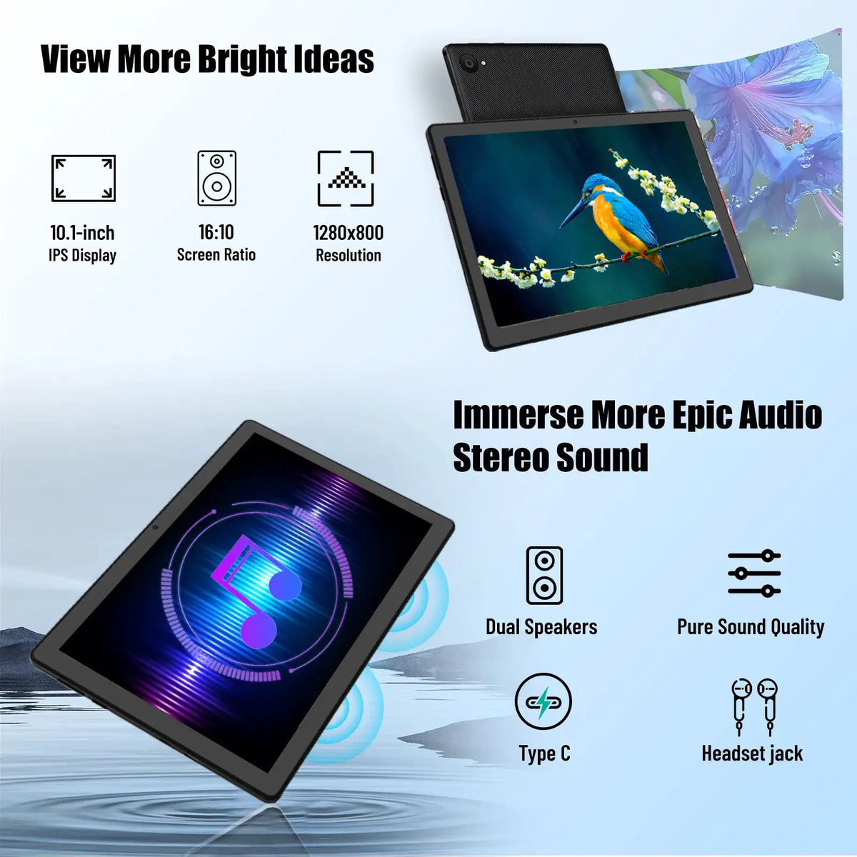 `10.1 Inch Android 14 Tablet PC Octa‑Core 8GB RAM 64GB ROM WiFi 6 Widevine L1 5000mAh Dual Speakers 5MP+8MP Camera Face Unlock Study Gaming Tablet`