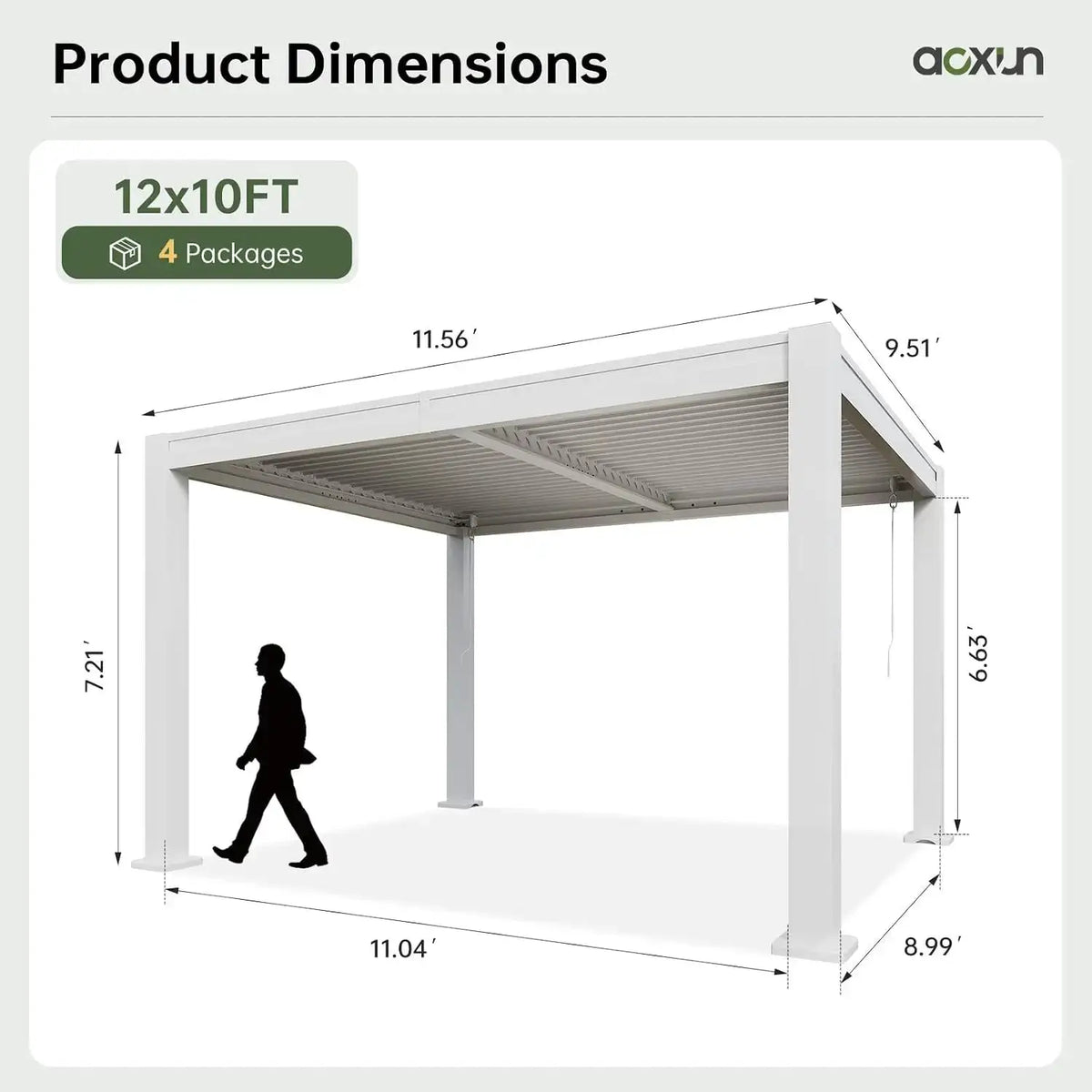 Aoxun 12x10ft Aluminum Louvered Pergola Gazebo Adjustable Roof Outdoor Pavilion with Waterproof Curtains & Netting Integrated Drainage for Patio Poolside