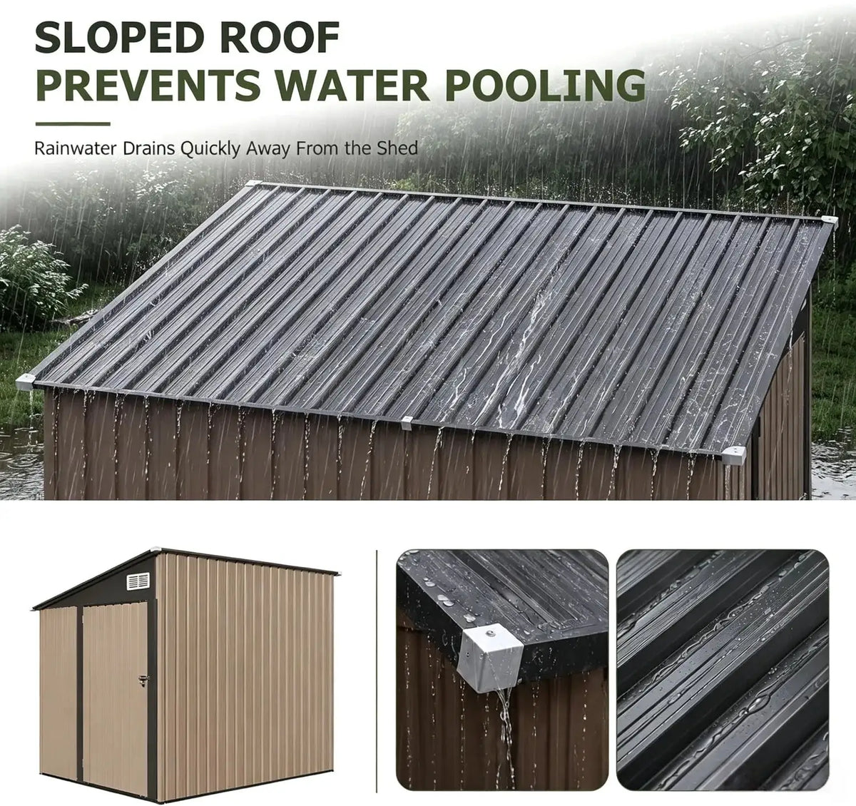 8x6ft Lean To Outdoor Storage Shed With Sloping Roof Metal Tool Shed With Lockable Door And Air Vents For Backyard Garden Patio Lawn