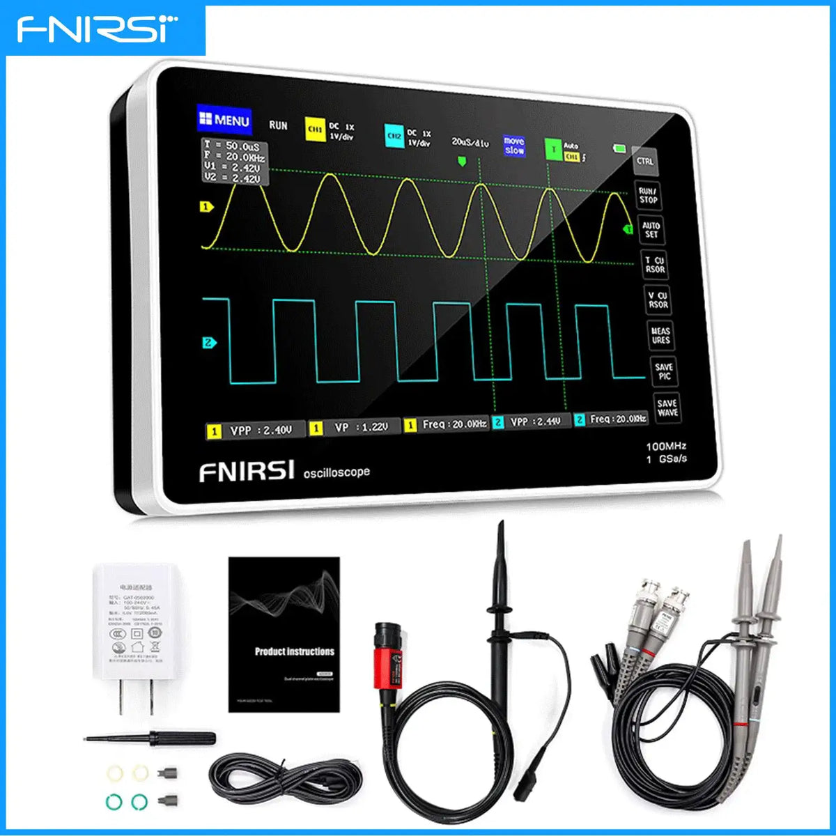 FNIRSI-1013D Digital Tablet Oscilloscope Dual Channel 100M Bandwidth 1GS Sampling Rate 7 Inches Mini Tablet Digital Oscilloscope