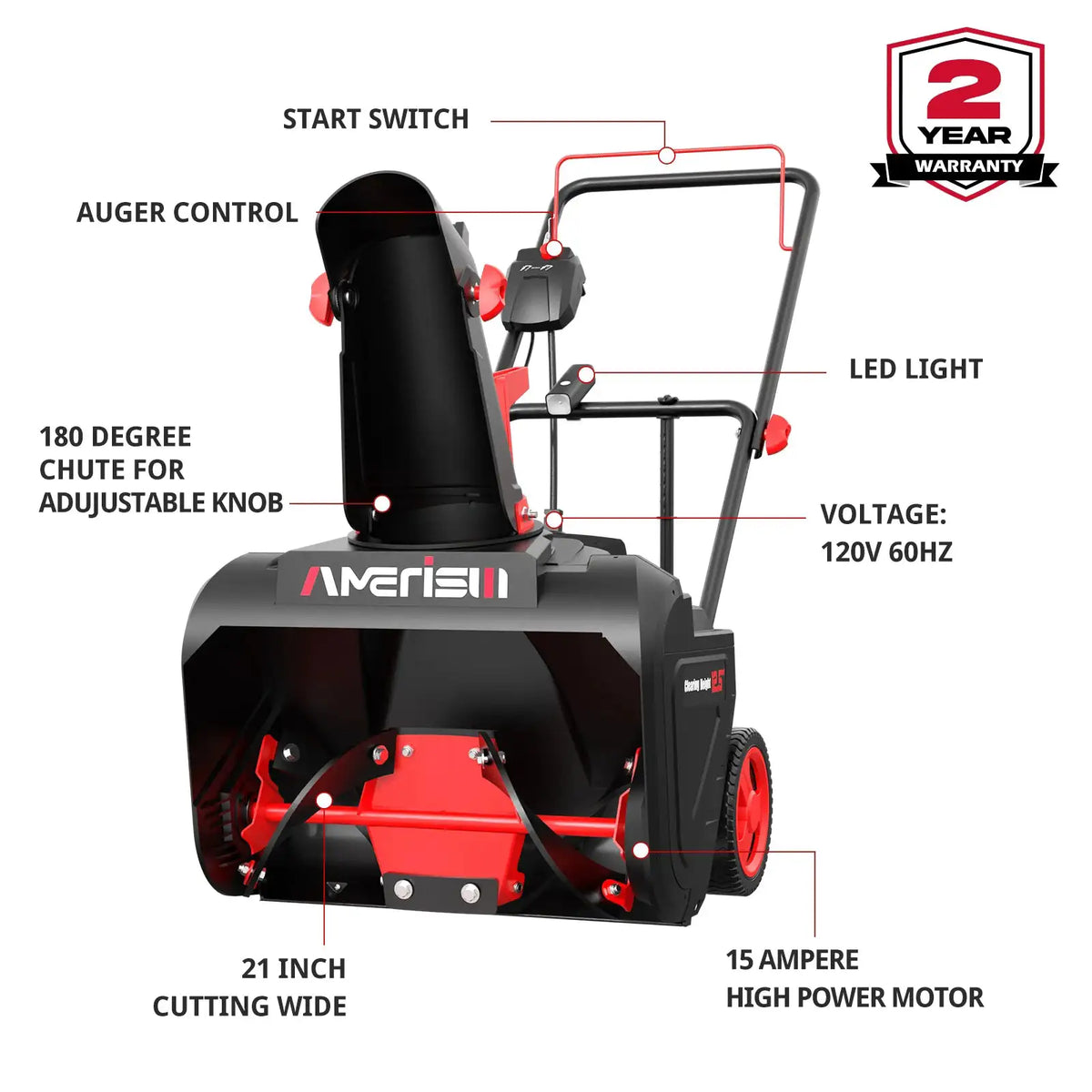 PowerSmart Inch Electric Snow Blower — product view 2