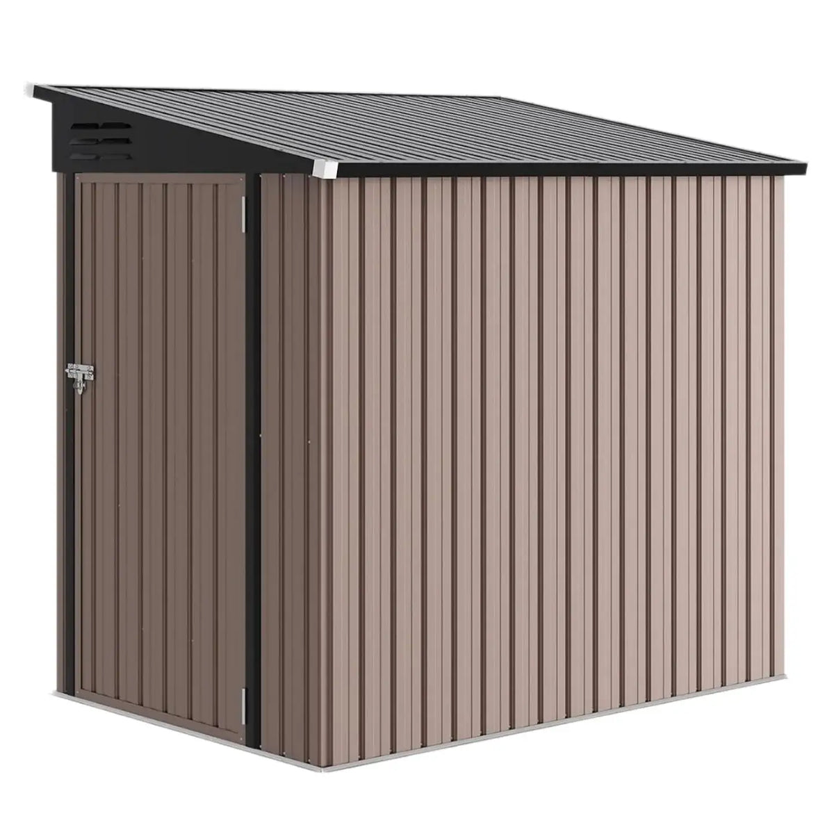 Nordivale 6x4FT Lean To Shed Garden Sloped Roof Metal Storage Shed Lockable Doors Single Door Outdoor Bike Shed Backyard Patio Poolside Brown