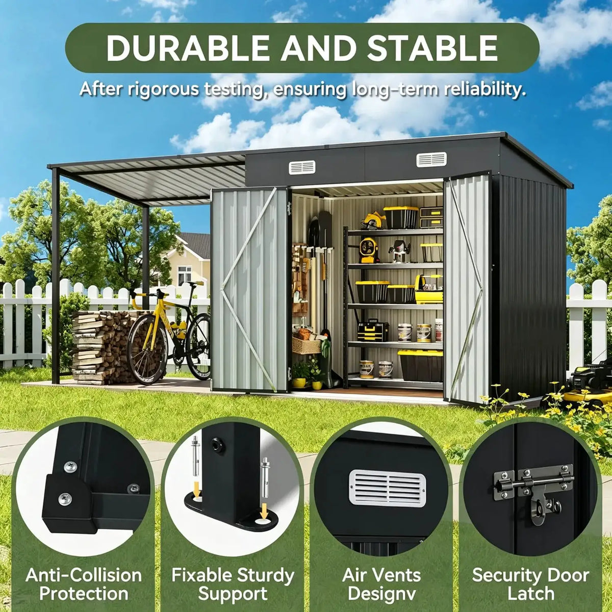 12x4ft Lean To Shed And Hardtop Gazebo Black 6x3.5ft Metal Storage Shed With Pergola 2 In 1 Garden Tool Shed For Patio Backyard Deck