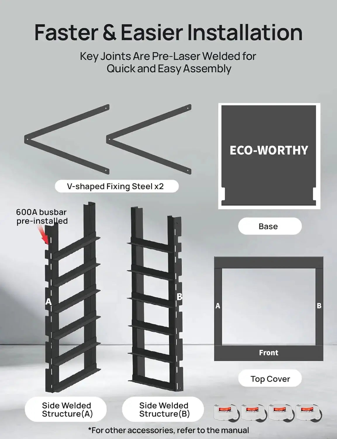 ECO-WORTHY RACK6 V2, 6-Layer Server Rack with 600A Busbar, Compatible with All ECO-WORTHY Rack Battery Versions