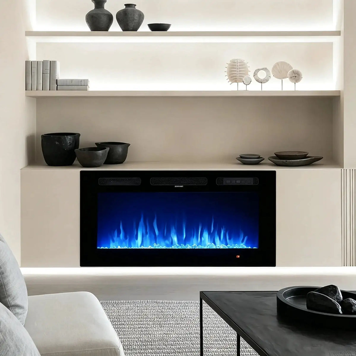 36 Inch Electric Fireplace LED Heater 12 Flame Settings Realistic 12 Color Flame Adjustable Timer Touch Screen Remote Control Crystal Stone 750 1500W