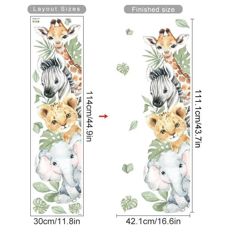 Forest Animals Cartoon Door Sticker Watercolor Decor Kids