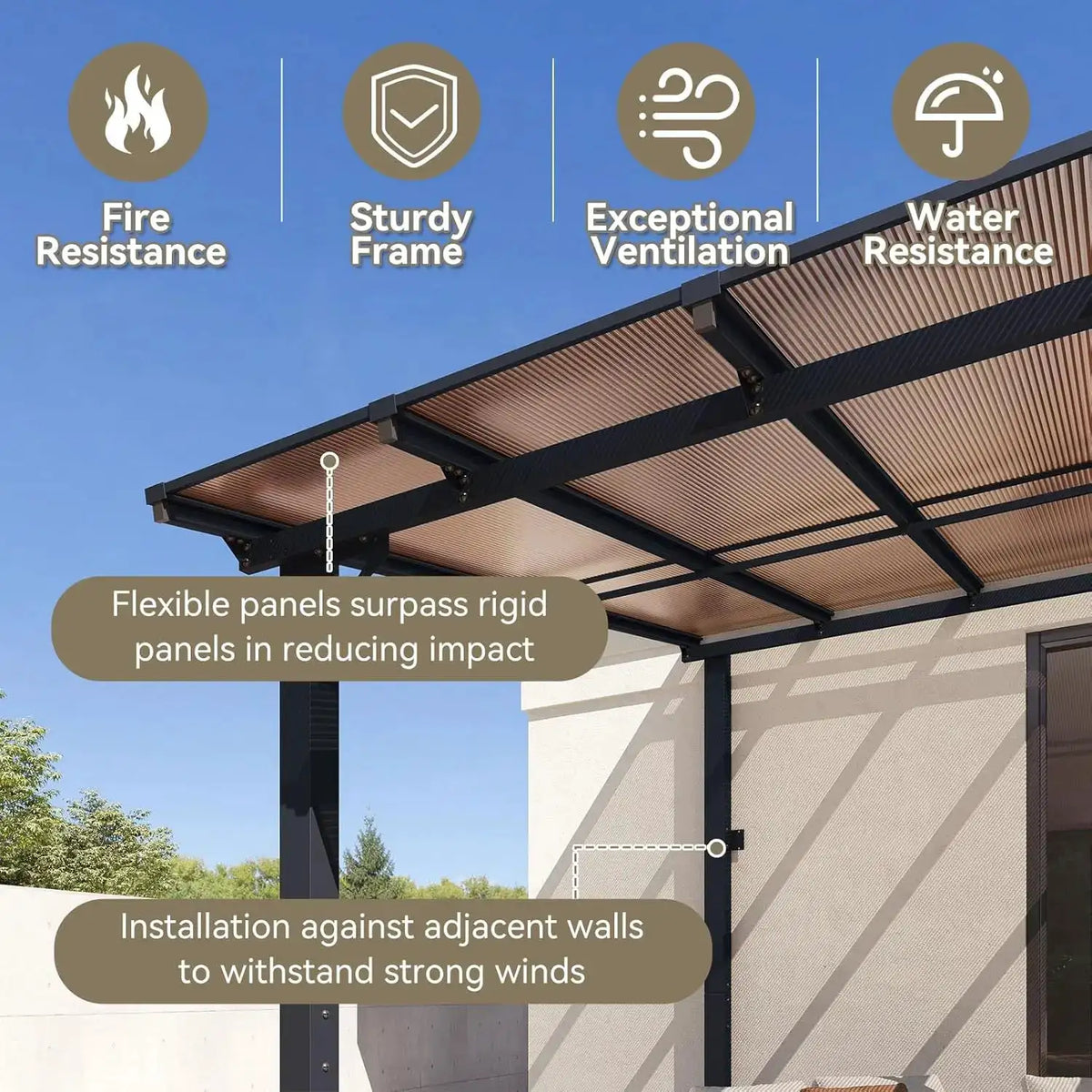 Aoxun Heavy Duty Aluminum 34x10Ft Wall Mounted Gazebo Sloped Roof Lean To Pergola Awning for Patio Backyard