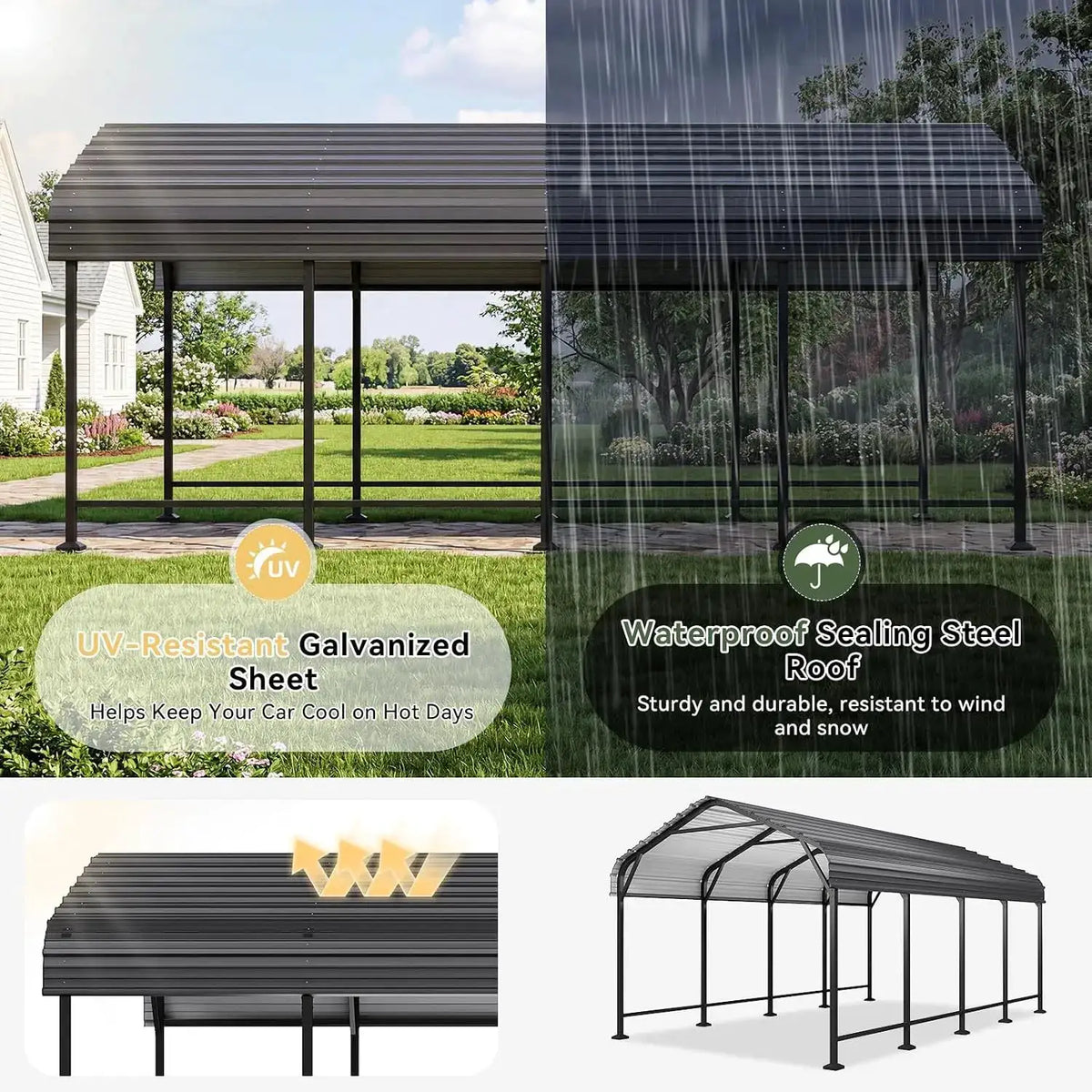 Aoxun 12x20 Metal Carport Heavy Duty Car Garage With Galvanized Roof Reinforced Frame Car Tent Garage Shelter For Car Pickup Truck Boat