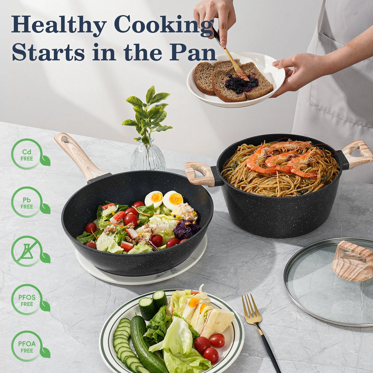 Pieces Non-Stick Granite Cookware Set, Healthy Ceramic Pots — product view 4