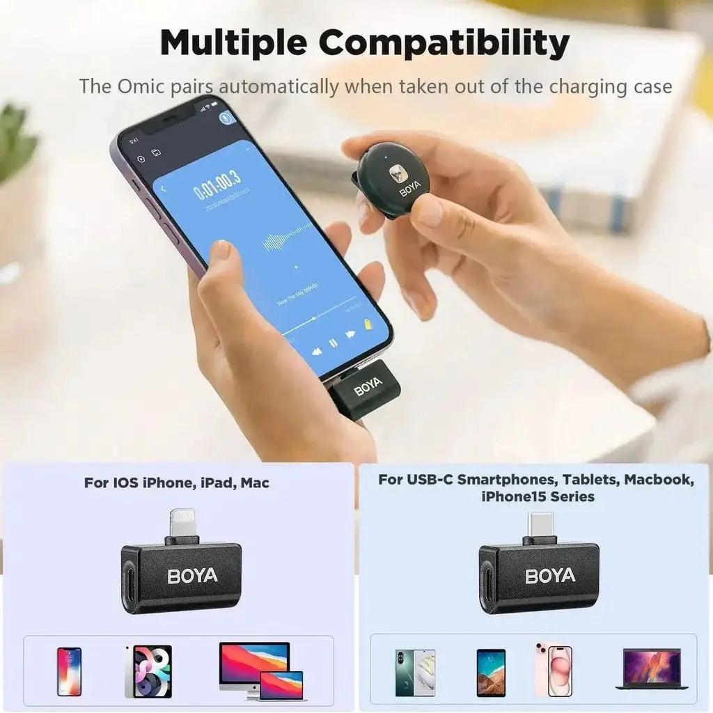 BOYA Omic D/U Wireless Lavalier Lapel Microphone for iPhone iPad Android Type-c Smartphone Youtube Live Recording Interview Vlog