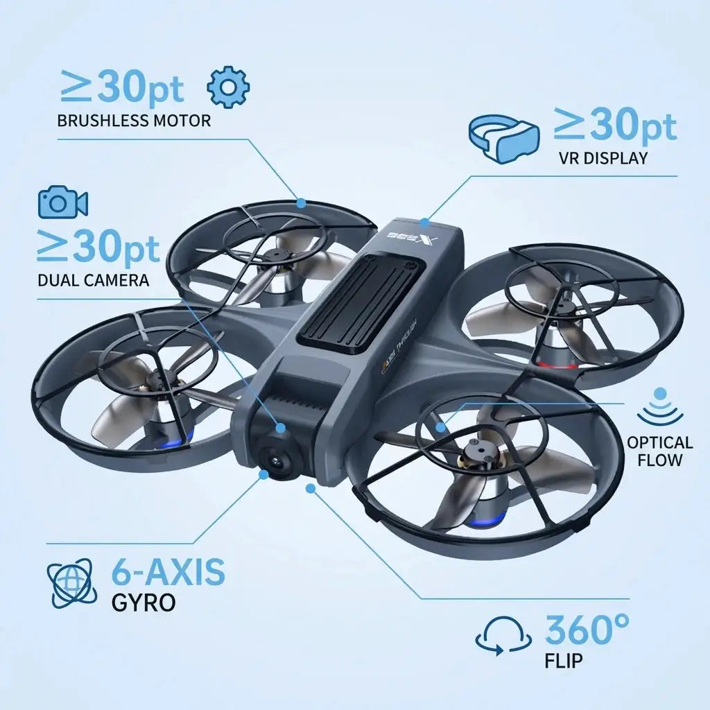 2026 New X226 Rechargeable VR Screen Display Drone, Brushless Motor Optical Flow Hover, Dual Lens Switch