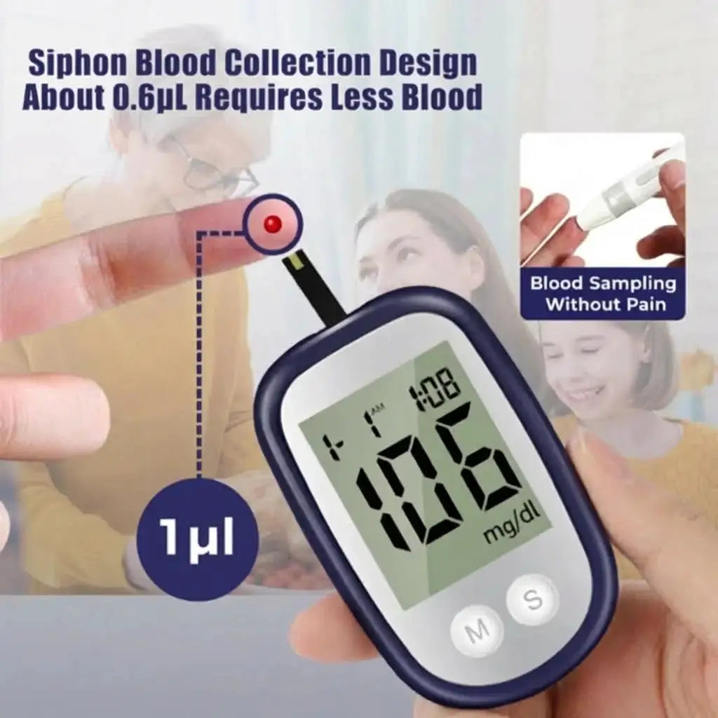 Premium Blood Glucose Meter Kit Diabetes Monitor Medical Glucometer with 50Test Strips Lancets Lancing Device Sugar Testing Auto Coding High Precision Large Display Screen Accurate Quick Result 0.6μL Blood Sample for Elderly