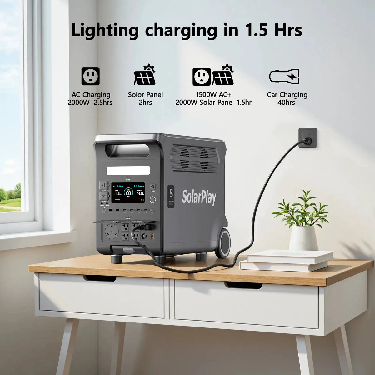 SOLARPLAY 3600W Portable Power Station 3840WH Outdoor Generator With Folable Solar Panels For Home Emergency Outdoor Camping