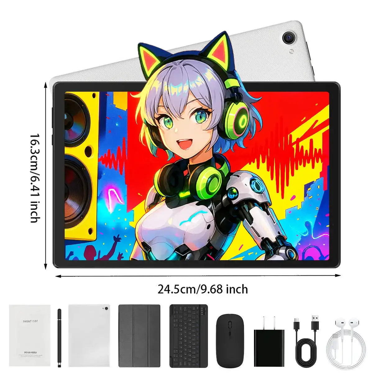 10.1 Inch Android15 Tablet Bundle Set Octa‑Core A523,20GB(3+17GB Virtual)RAM 64GB ROM 1TB Expandable,Widevine L1 IPS 16:10 Display WiFi6 Face ID Unlock 5000mAh Dual Speakers Full Kit with Keyboard Mouse Case Stylus Earbuds