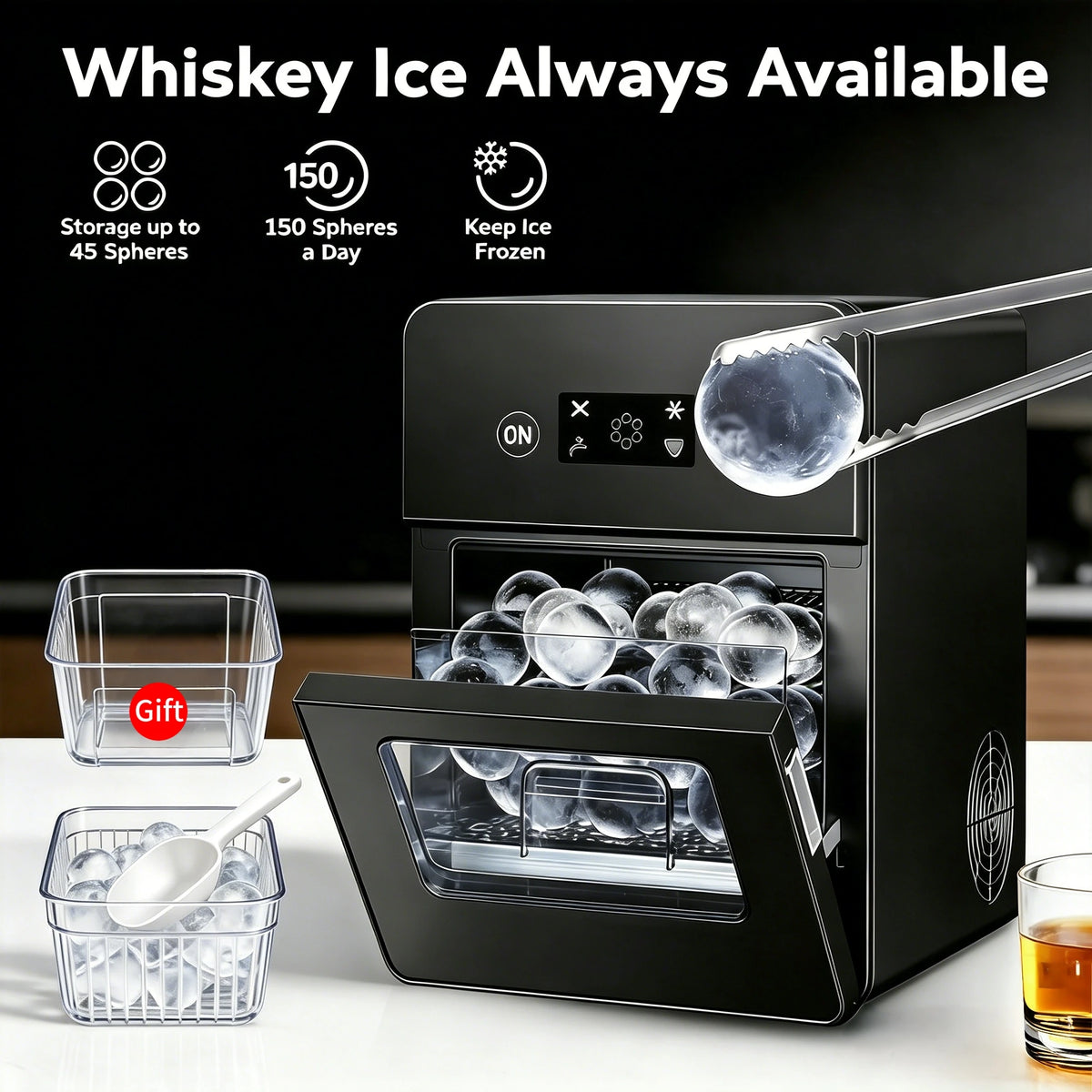 EUHOMY Clear Ice Ball Maker, Sphere Ice Machine with ClearCore — product view 1