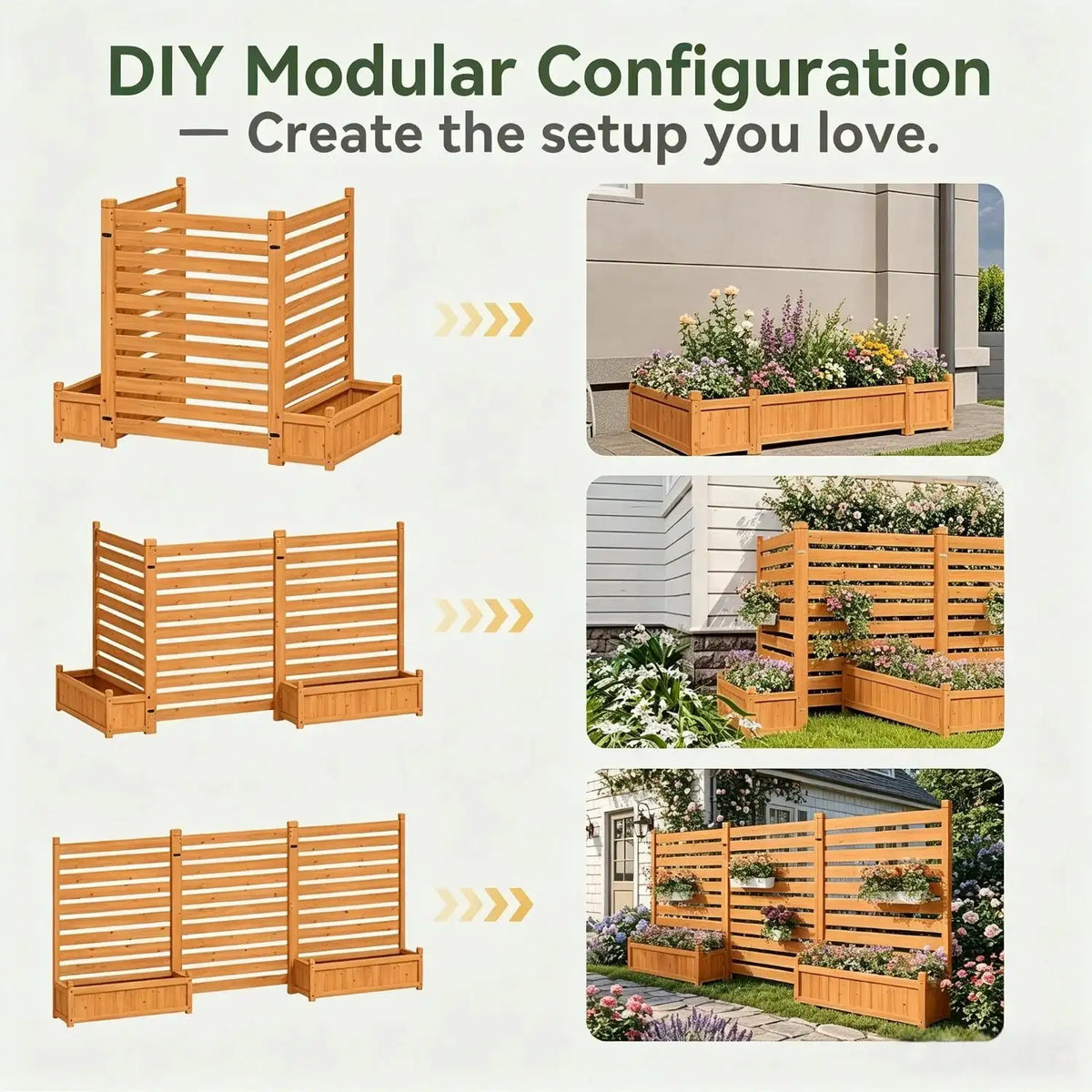3 Panel Wood Privacy Screen With Planter Box 34x45 Inch Air Conditioner Fence For Trash Can Pool Patio And Backyard Decor No Dig Kit
