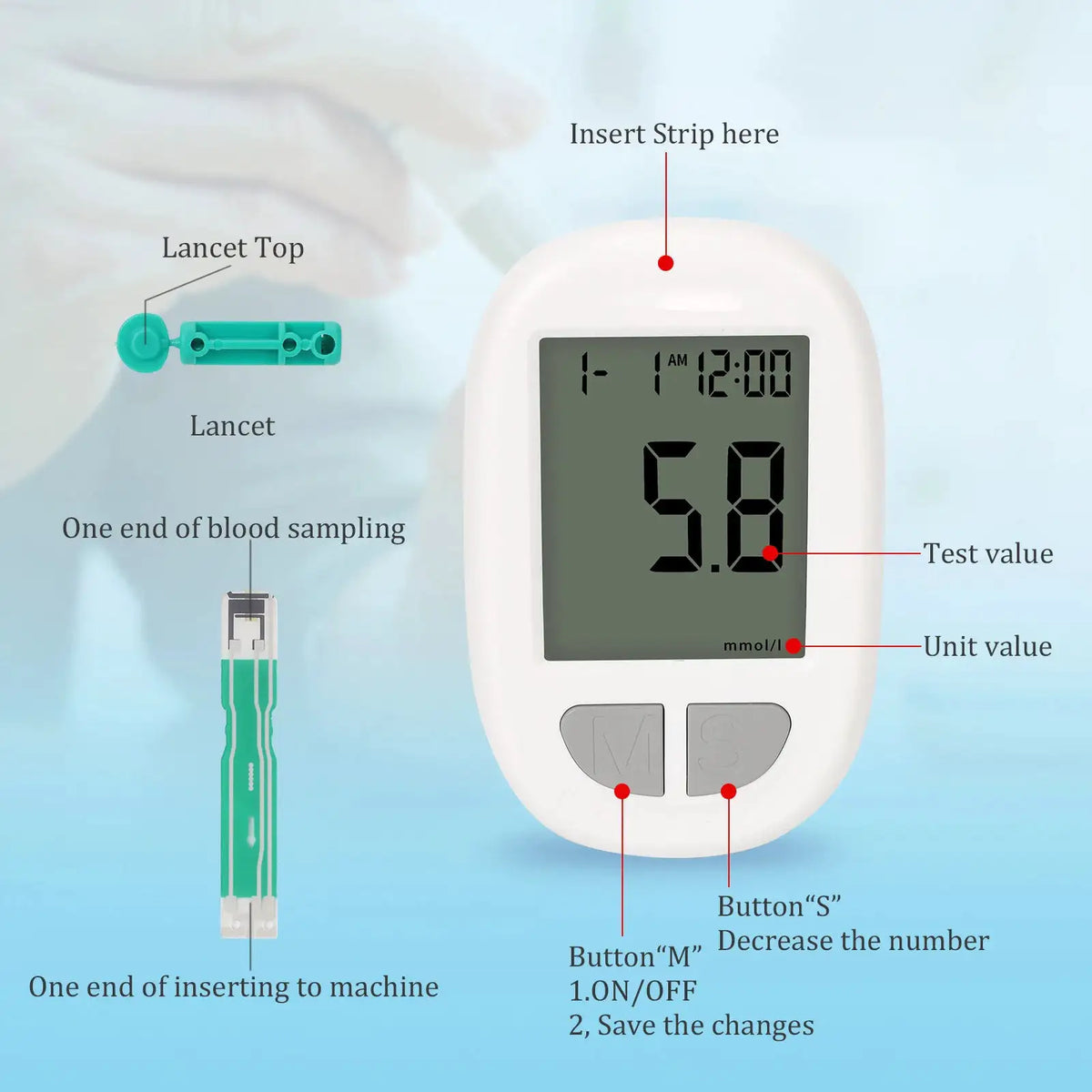 Blood Glucose Monitor Diabetes Tester Kit Medical Blood Sugar — product view 4