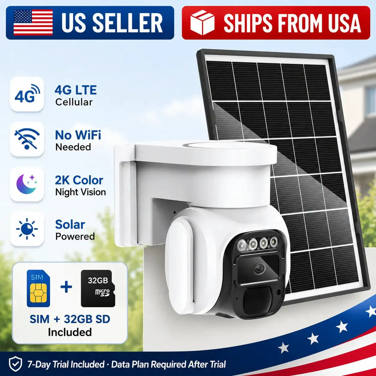 LTE Solar Security Camera Outdoor No WiFi, Cellular Wireless — product view 1