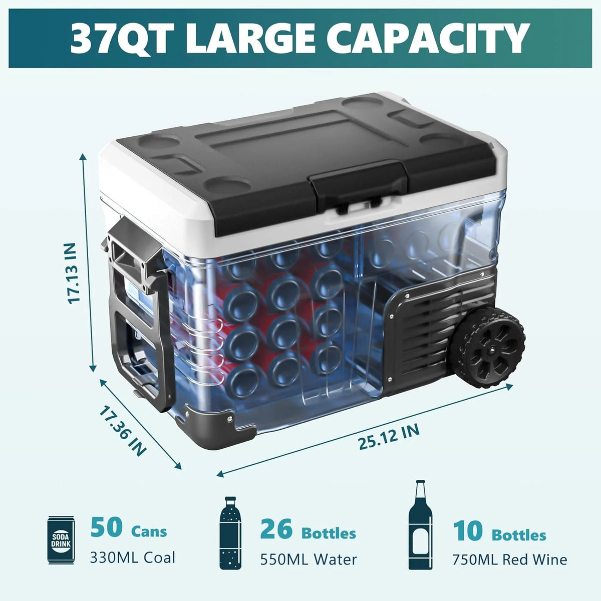 EKOJUCE Volt Refrigerator, Electric Cooler, Portable Freezer With Wheels — product view 2