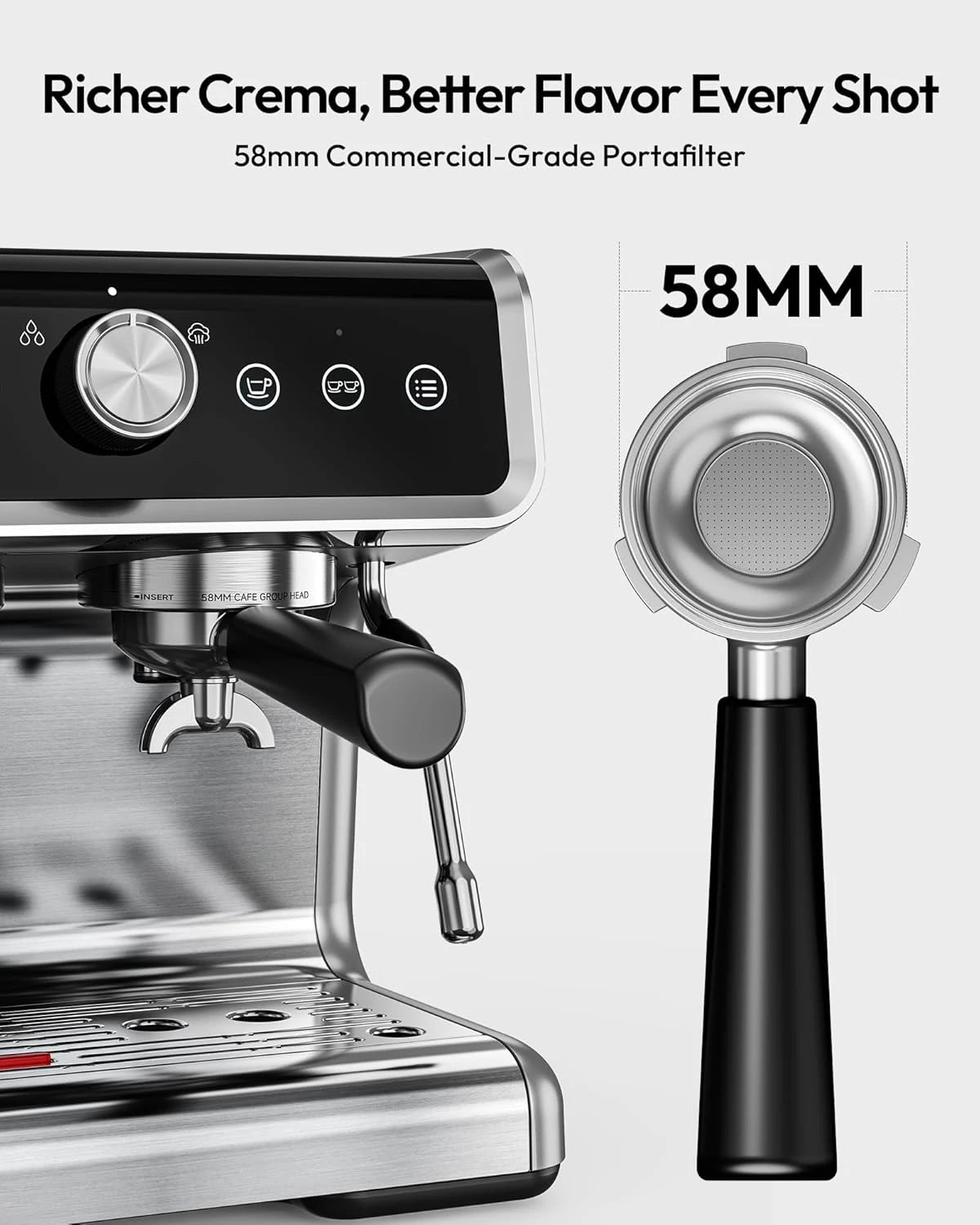 EUHOMY Espresso Machine with Grinder, Semi Automatic Coffee — product view 2
