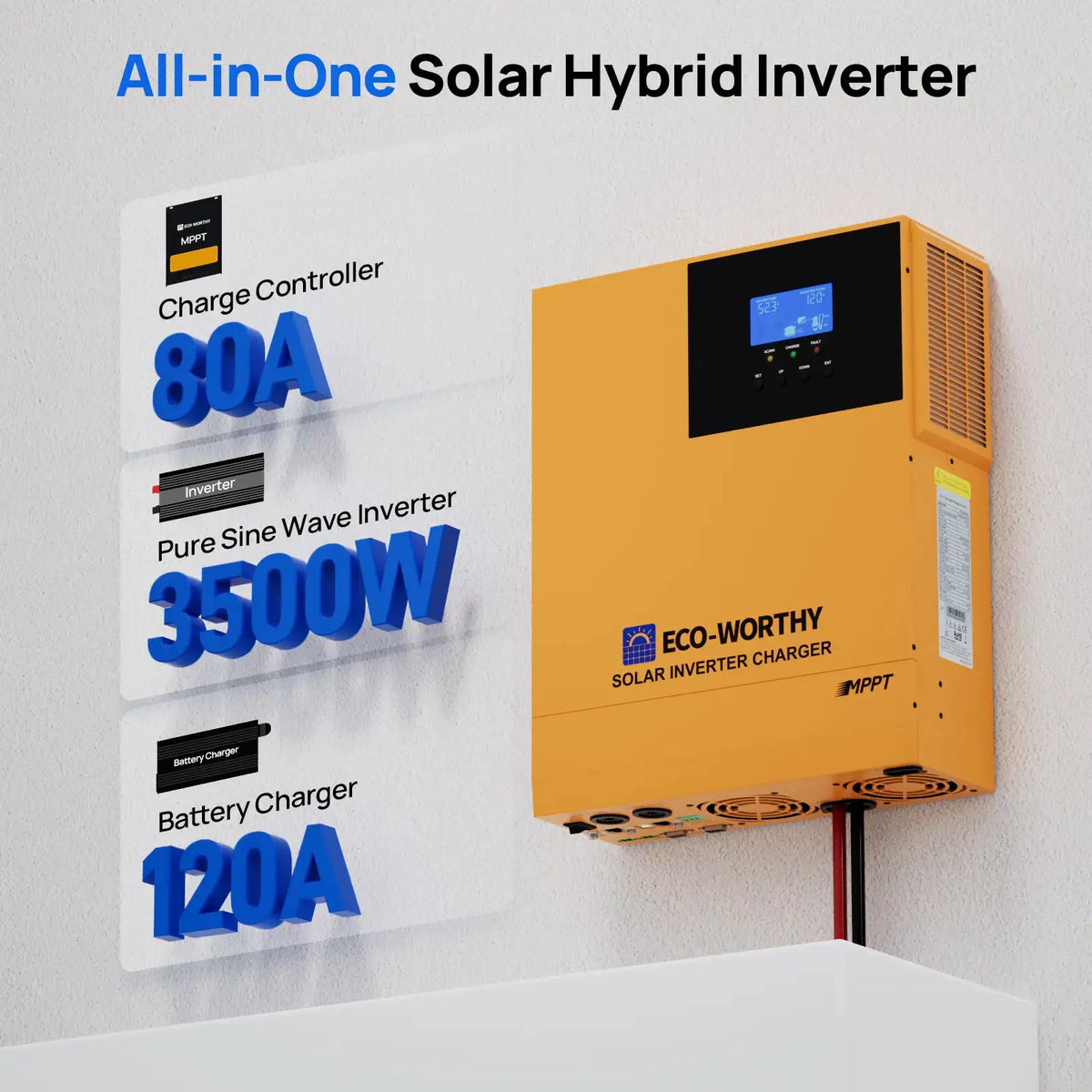ECO-WORTHY 3500W Pure Sine Wave Solar Inverter Charger,All-in-One 48V Solar Inverter 48V DC-120V AC,80A MPPT Solar Controller