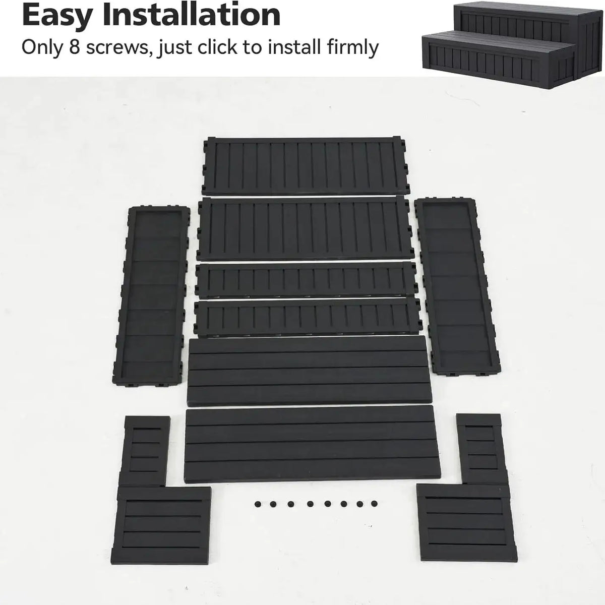 Universal Hot Tub Steps With Storage, Outdoor Spa Stairs With Storage Compartment, Non-Slip Sturdy Waterproof Heavy Duty Porch Step, Wood Looking Indoor Outdoor Use, 600LBS Weight Capacity
