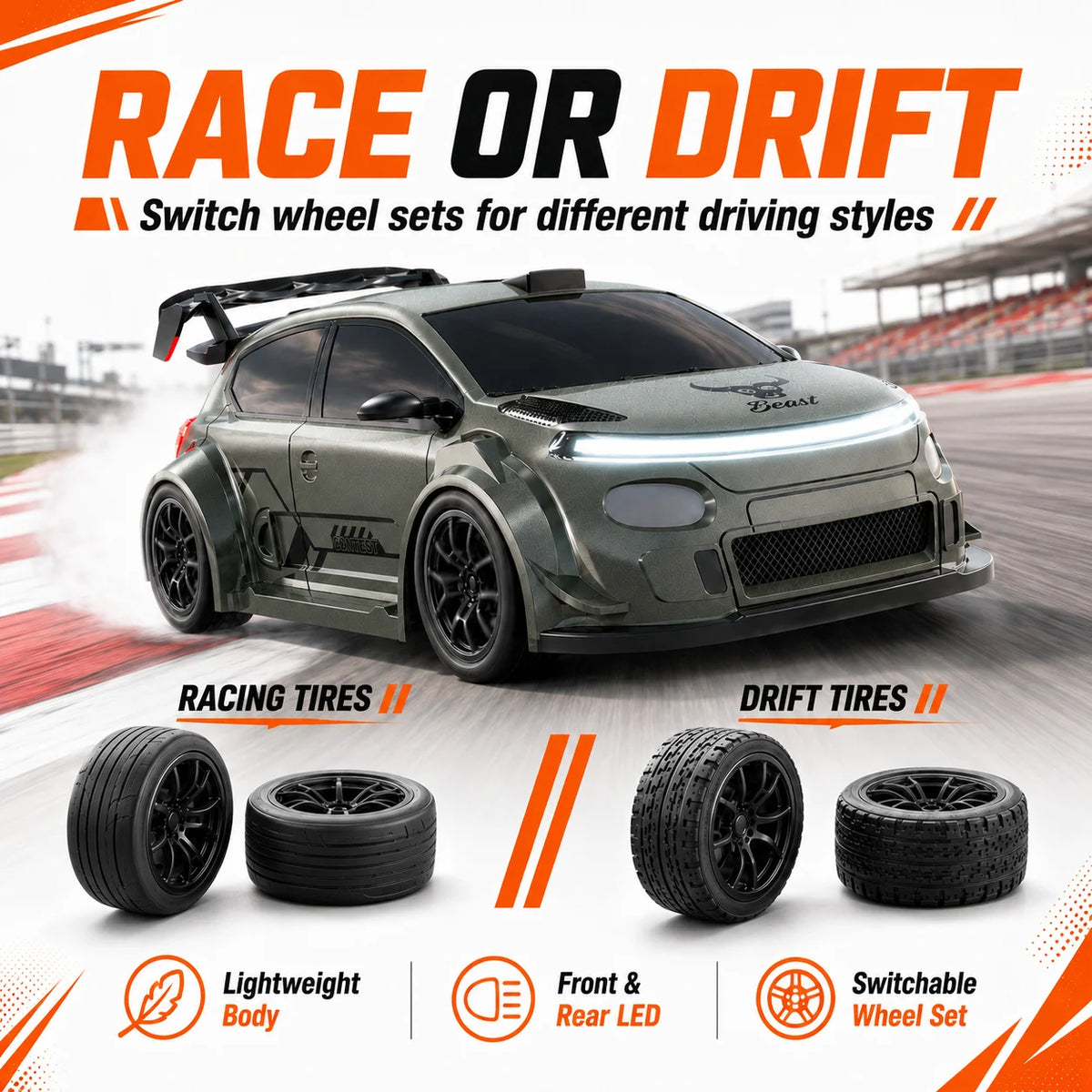 ZNLYRION RC Drift Car : Scale With Replaceable Racing Drift Tires — product view 4