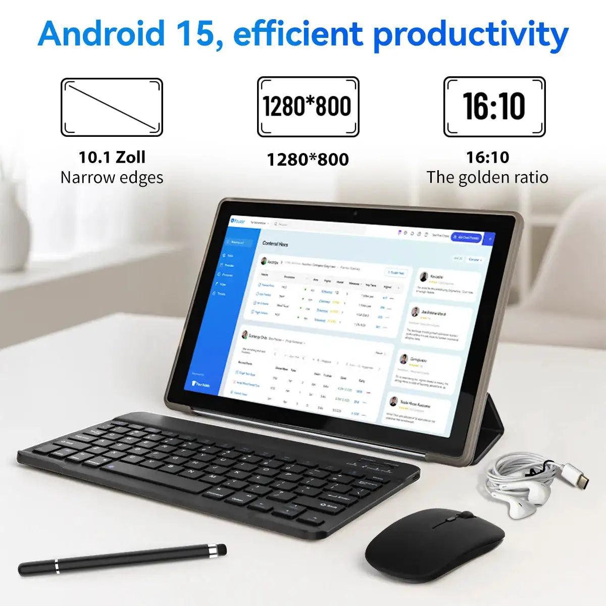 10.1 Inch Android15 Tablet Bundle Set Octa‑Core A523,20GB(3+17GB Virtual)RAM 64GB ROM 1TB Expandable,Widevine L1 IPS 16:10 Display WiFi6 Face ID Unlock 5000mAh Dual Speakers Full Kit with Keyboard Mouse Case Stylus Earbuds