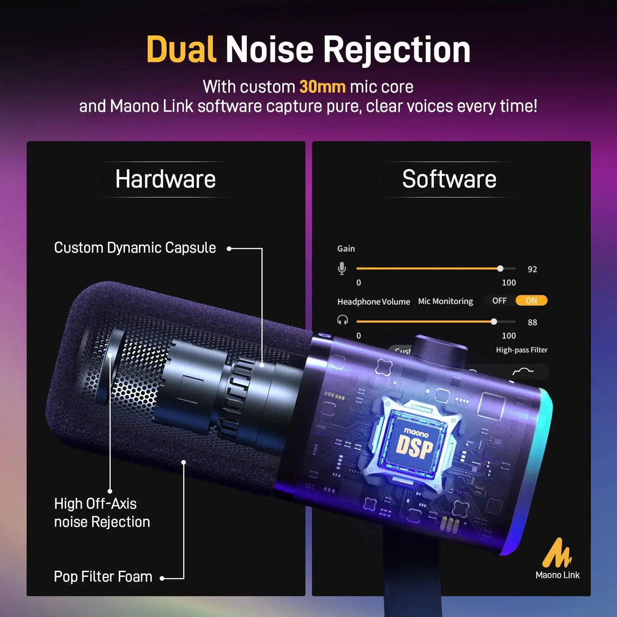 MAONO PD100X Dynamic Microphone. Software Noise Reduction Included. RGB Gaming Mic. Enhances Gaming Experience. Ideal for Record