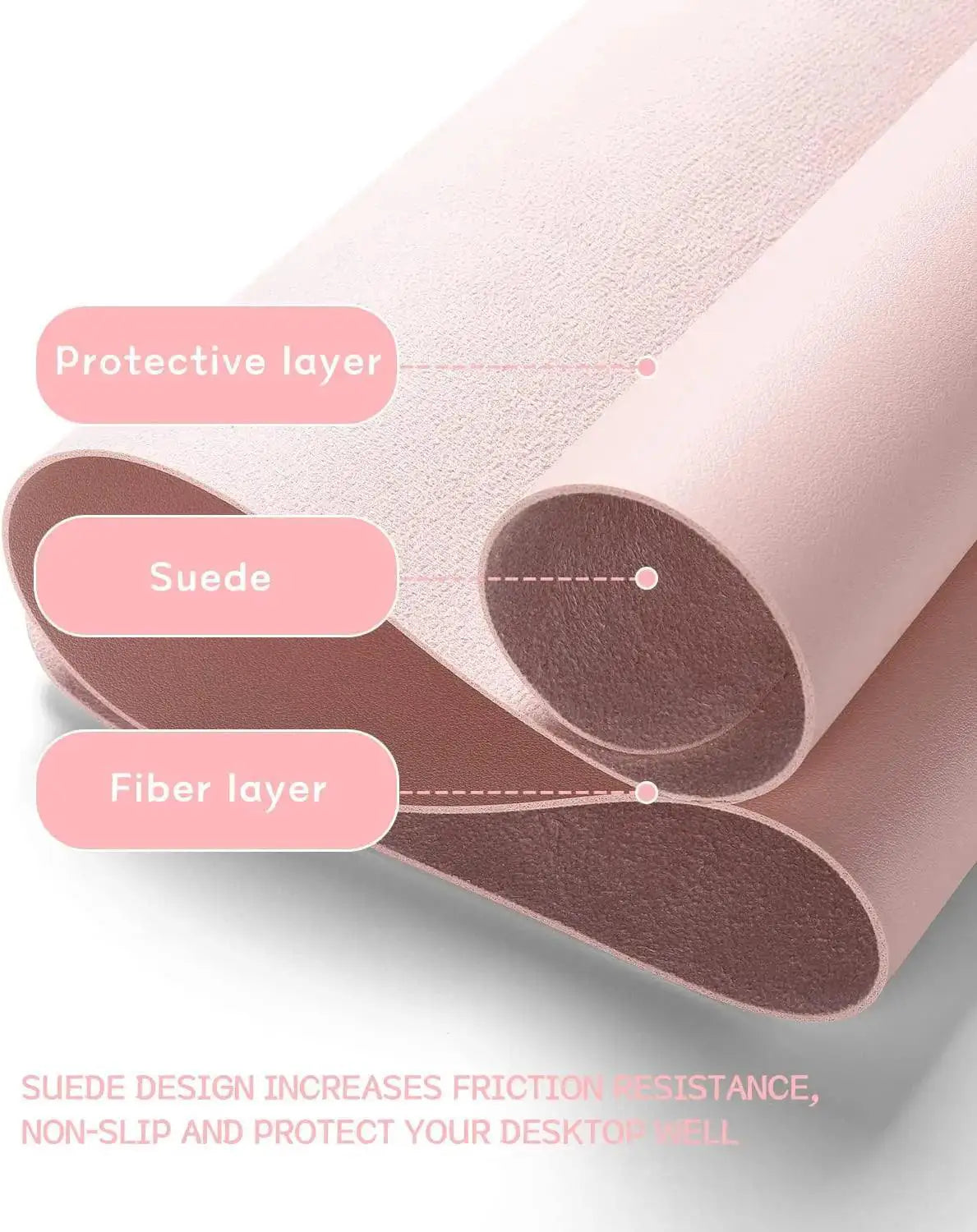 Pink Leather Desk Mat Anti Slip Protective Cover For Gaming