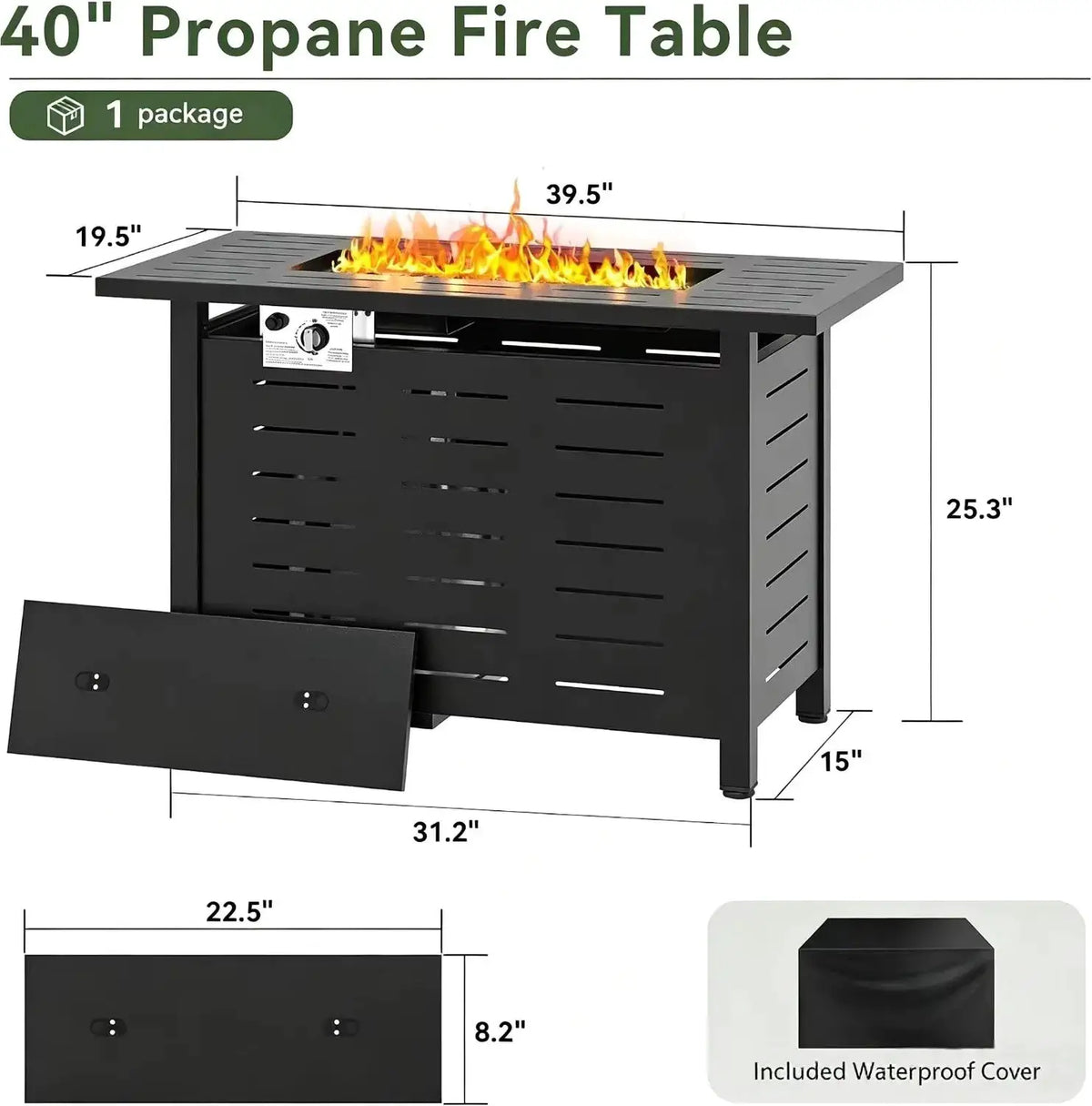 Outdoor Propane Fire Pit 50000 BTU Gas Fire Pit Table With Lava Rocks Patio Heater Rectangle Fire Table With Removable Lid And Waterproof Cover For Deck Backyard Garden Black
