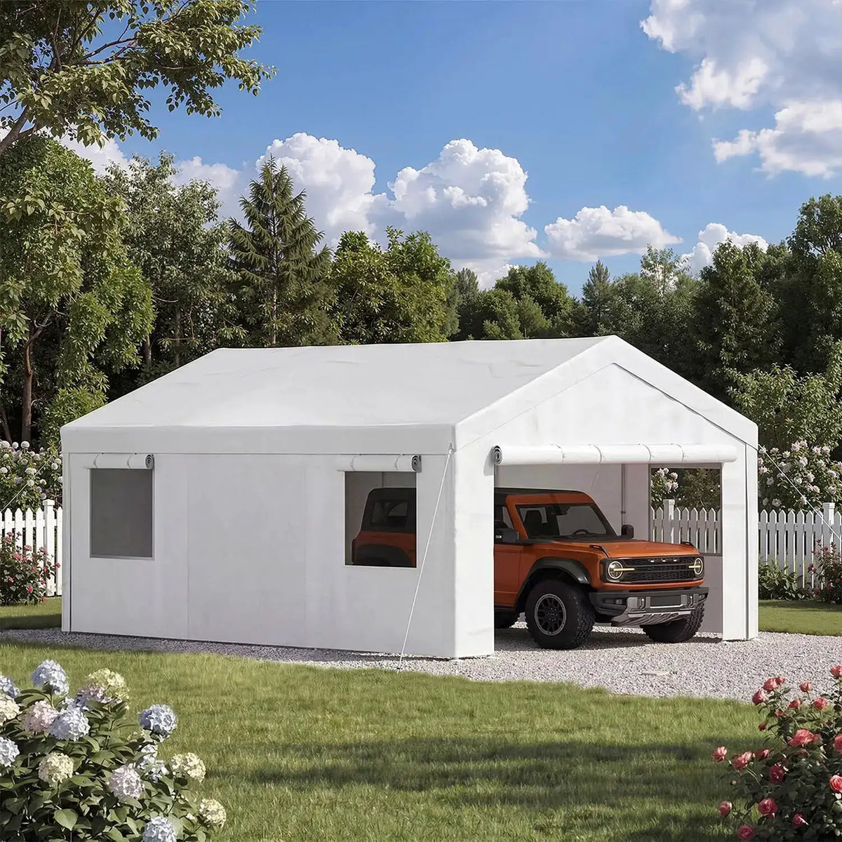 Aoxun 12x20ft Heavy Duty Carport Portable Garage Canopy For Cars Trucks SUVs Boats Gray With Roll Up Windows Removable Sidewalls And Doors