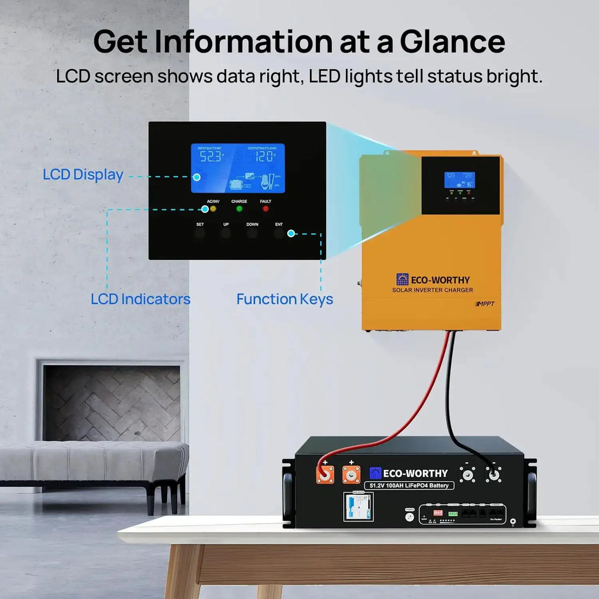 ECO-WORTHY 3500W Pure Sine Wave Solar Inverter Charger,All-in-One 48V Solar Inverter 48V DC-120V AC,80A MPPT Solar Controller