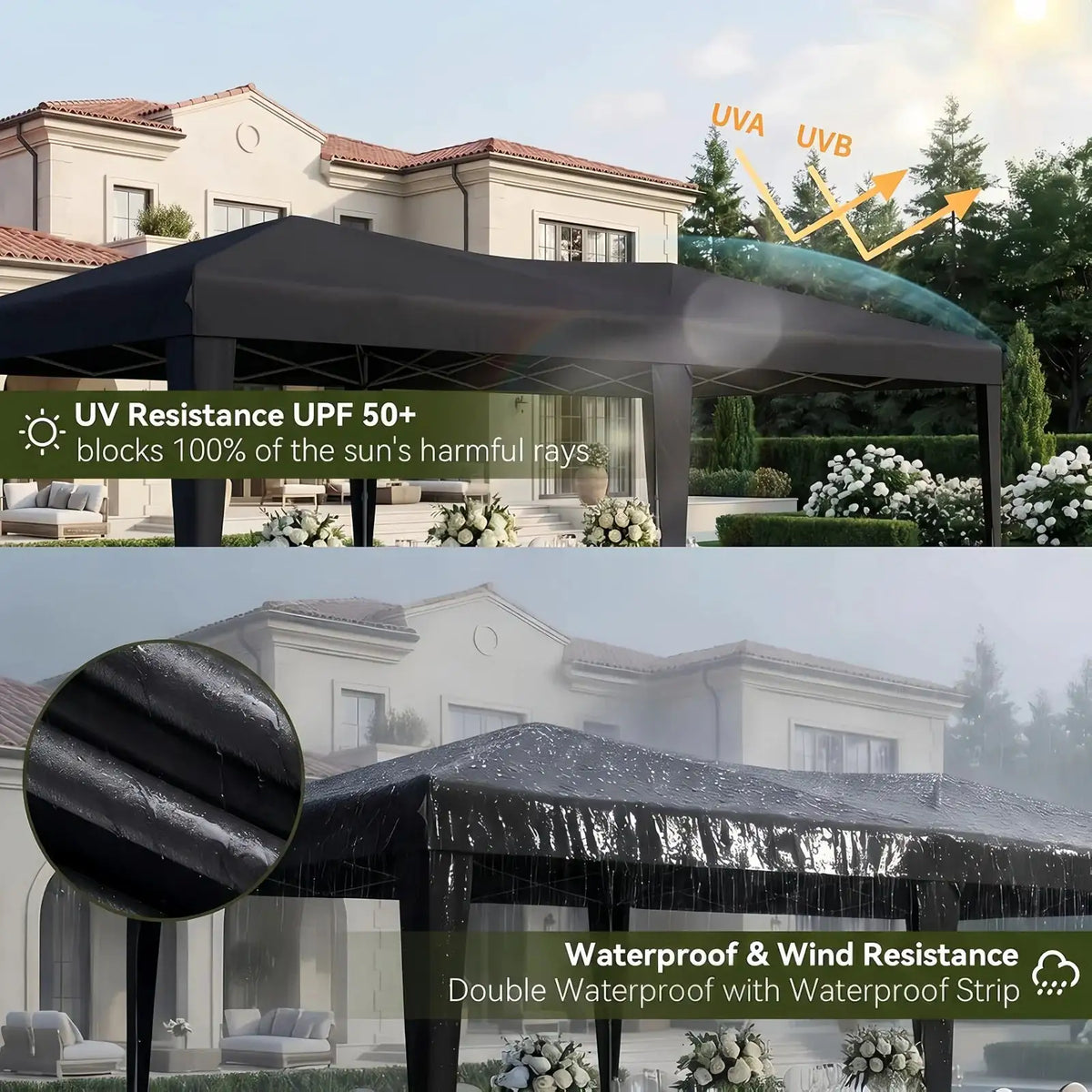Aoxun 10x20ft Pop Up Gazebo With Sides Waterproof Outdoor Canopy With Wheeled Carry Bag 4 Weight Bags 12 Stakes 6 Ropes Heavy Duty Instant Shelter For Garden Party BBQ