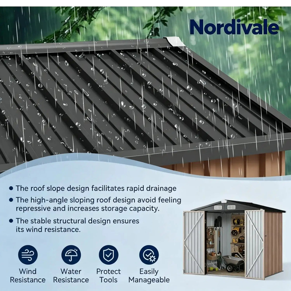 Nordivale 6x4FT Metal Garden Storage Shed Lockable Outdoor Tool Shelter with Sloping Roof for Backyard Patio Brown