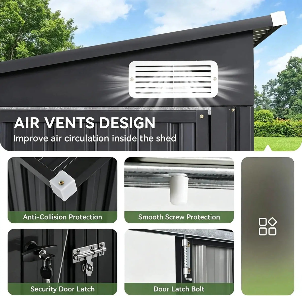 9.4x7.3ft Triple Door Outdoor Storage Shed Black Metal Storage Cabinet With Sloping Roof For Tools Bicycles Storage For Garden Patio Backyard