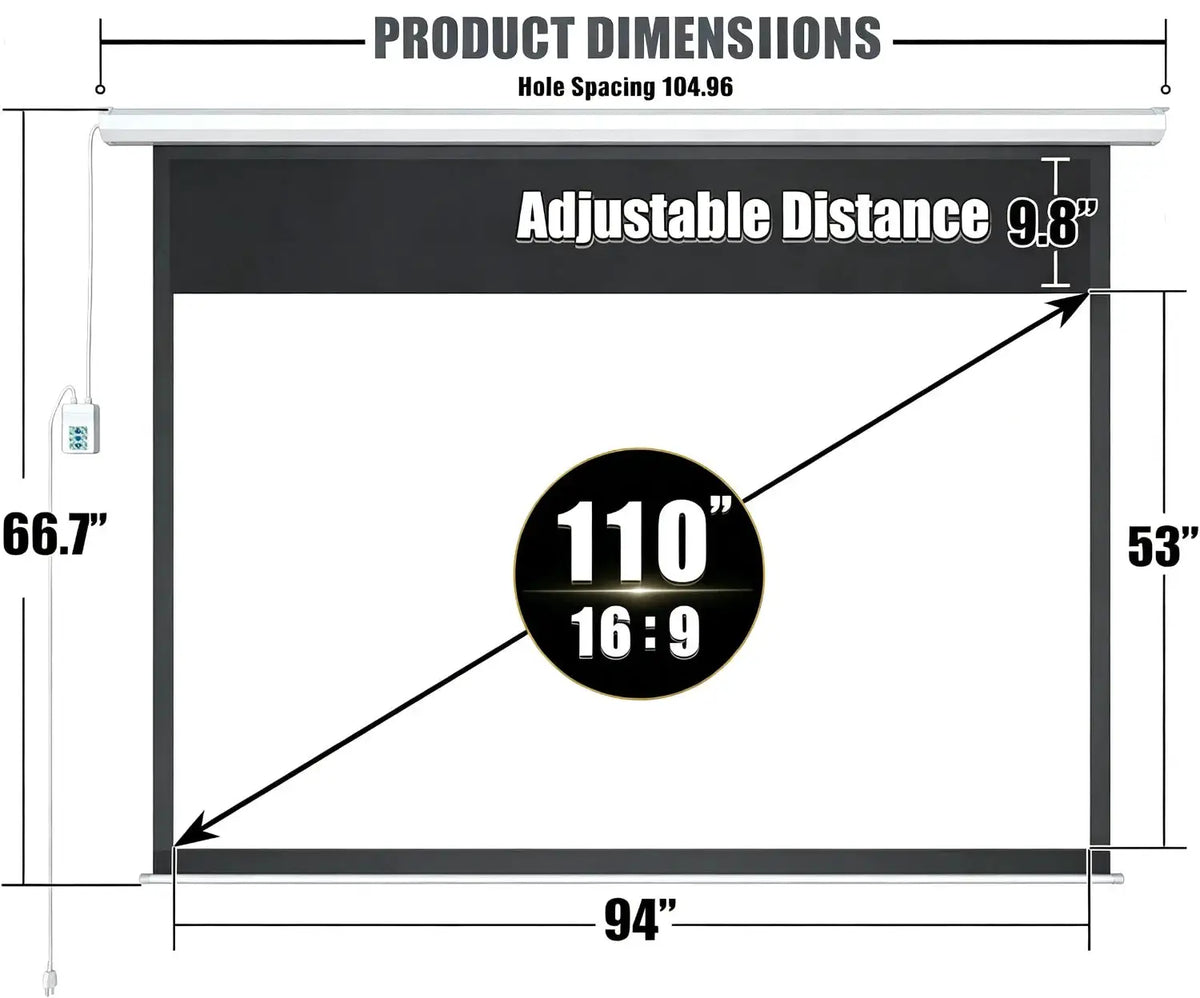 110 Inch Motorized Projector Screen 16:9 Electric Indoor And Outdoor Movies Screen With Remote Control