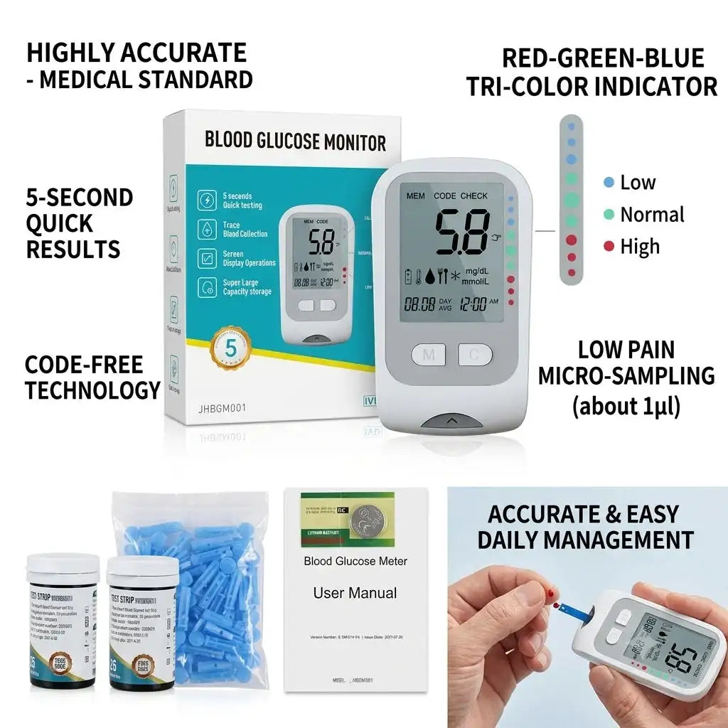 Blood Glucose Monitor Medical Diabetics Glucometer Kit with Test — product view 3