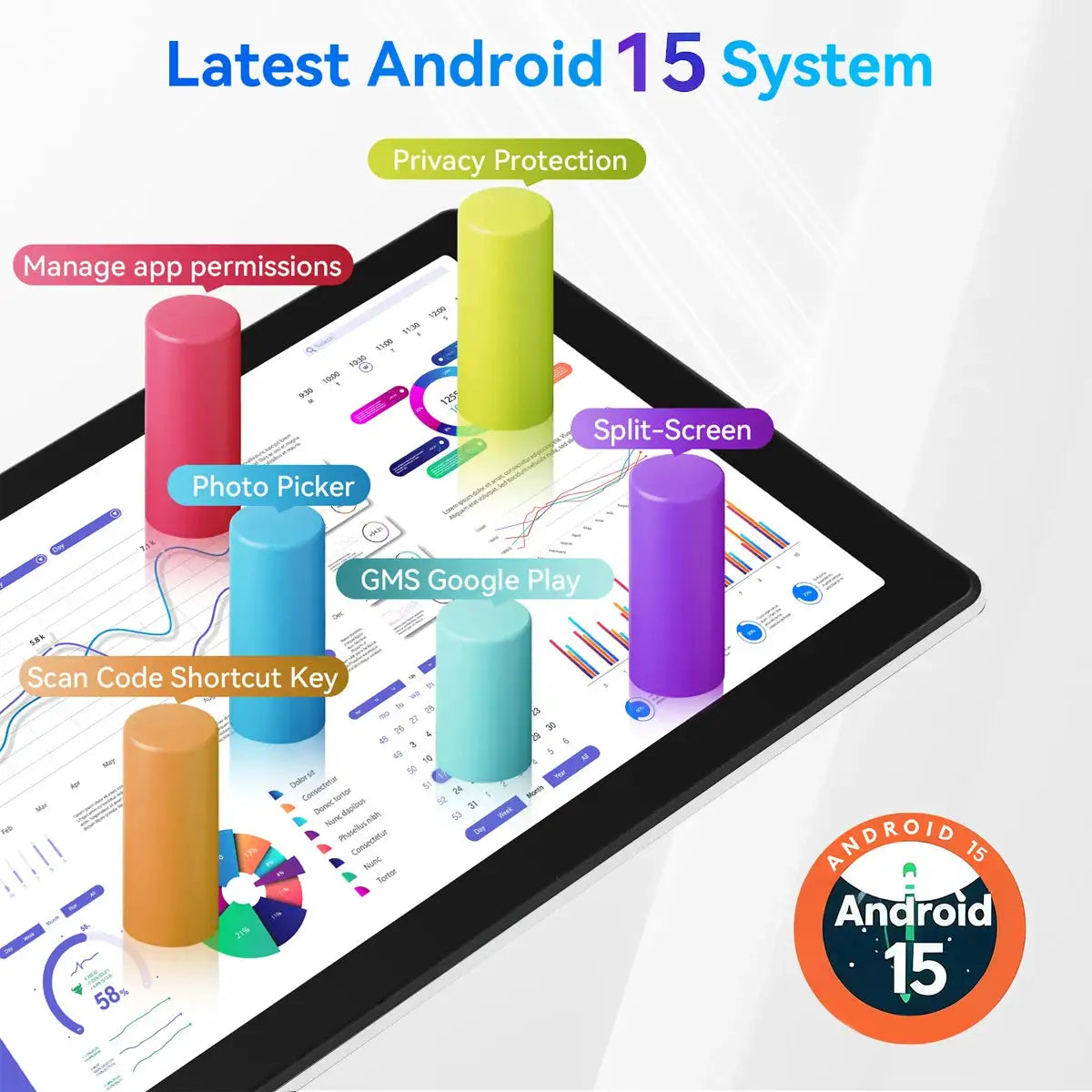 10.1 Inch Android15 Tablet Bundle Set Octa‑Core A523,20GB(3+17GB Virtual)RAM 64GB ROM 1TB Expandable,Widevine L1 IPS 16:10 Display WiFi6 Face ID Unlock 5000mAh Dual Speakers Full Kit with Keyboard Mouse Case Stylus Earbuds